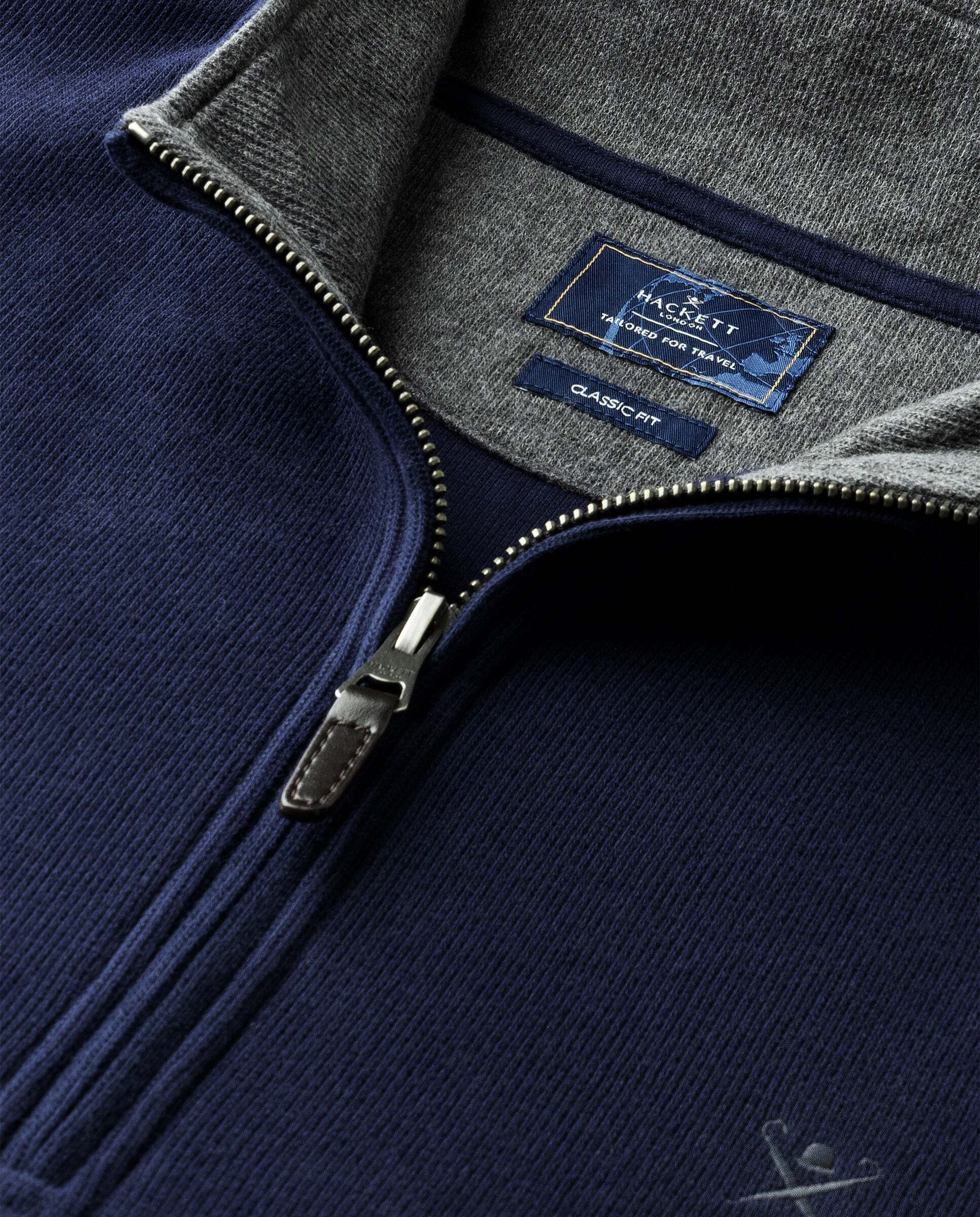 Sudadera de hombre de algodón con cremallera de un cuarto para viaje - Hackett - Azul Azul-9