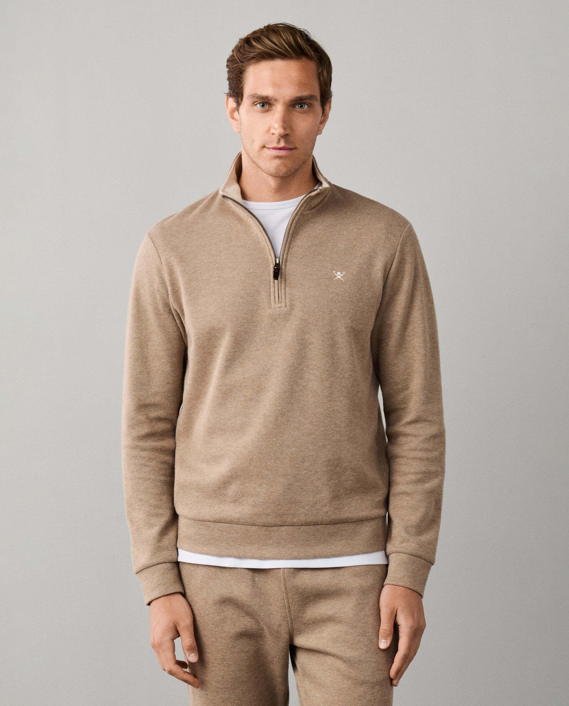 Imagen 0 de Sudadera de hombre de algodón con cremallera de un cuarto para viaje Natural