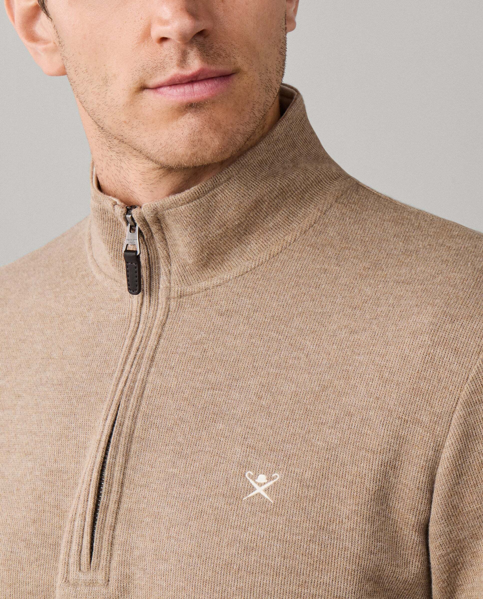 Sudadera de hombre de algodón con cremallera de un cuarto para viaje - Hackett - Natural Natural-4