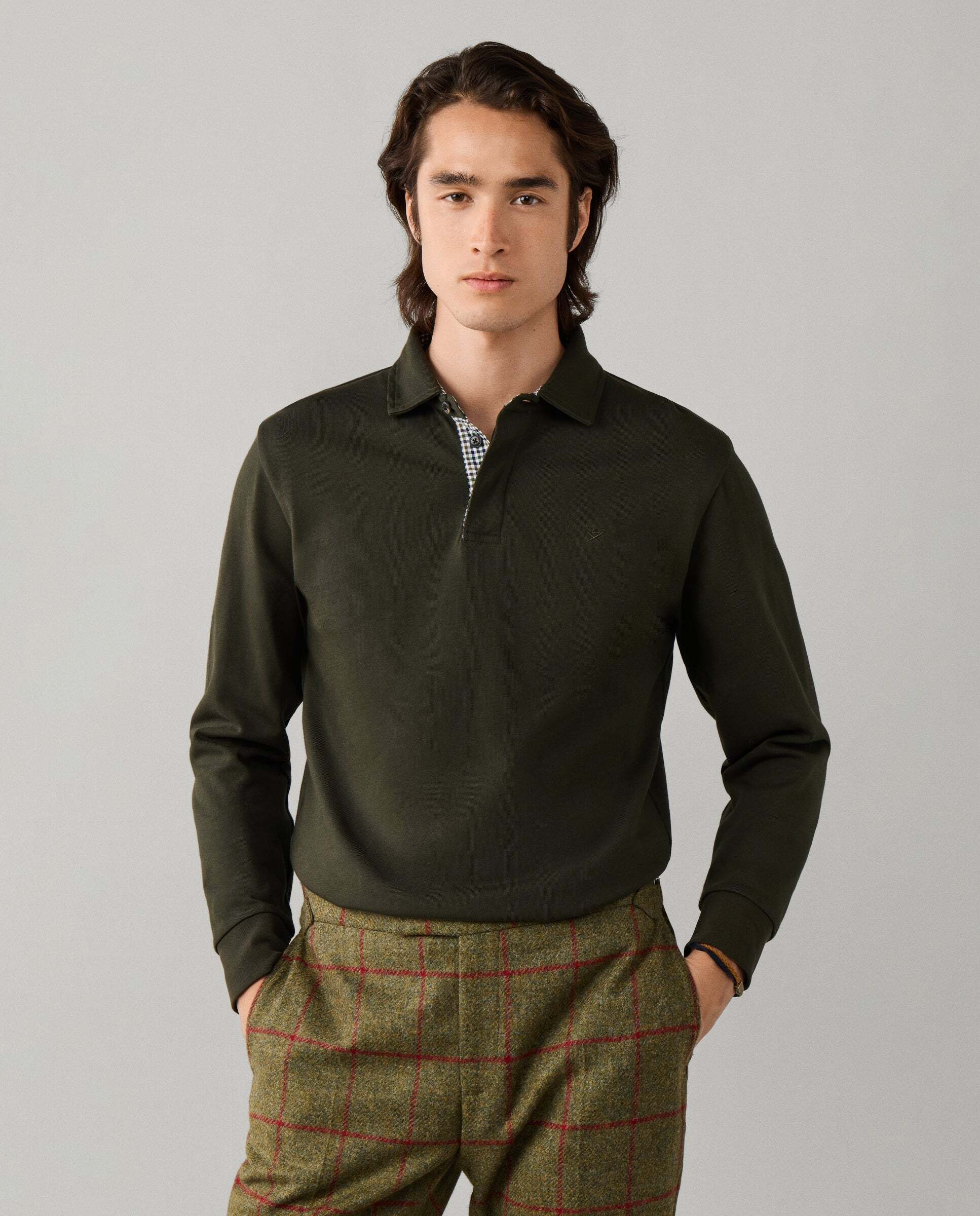 Polo de hombre rugby tattersall con ribete fit clásico - Hackett - Verde Verde-1