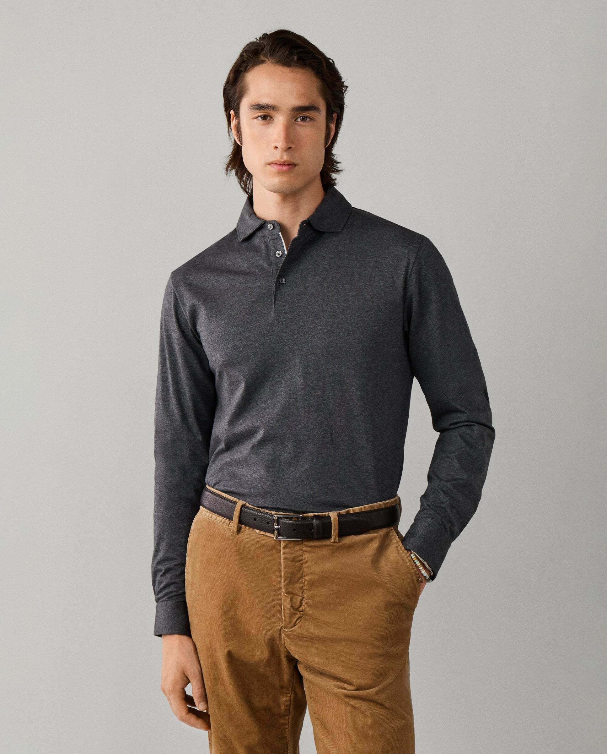 Polo de hombre pima manga larga fit clásico - Hackett - Gris oscuro Gris oscuro-1