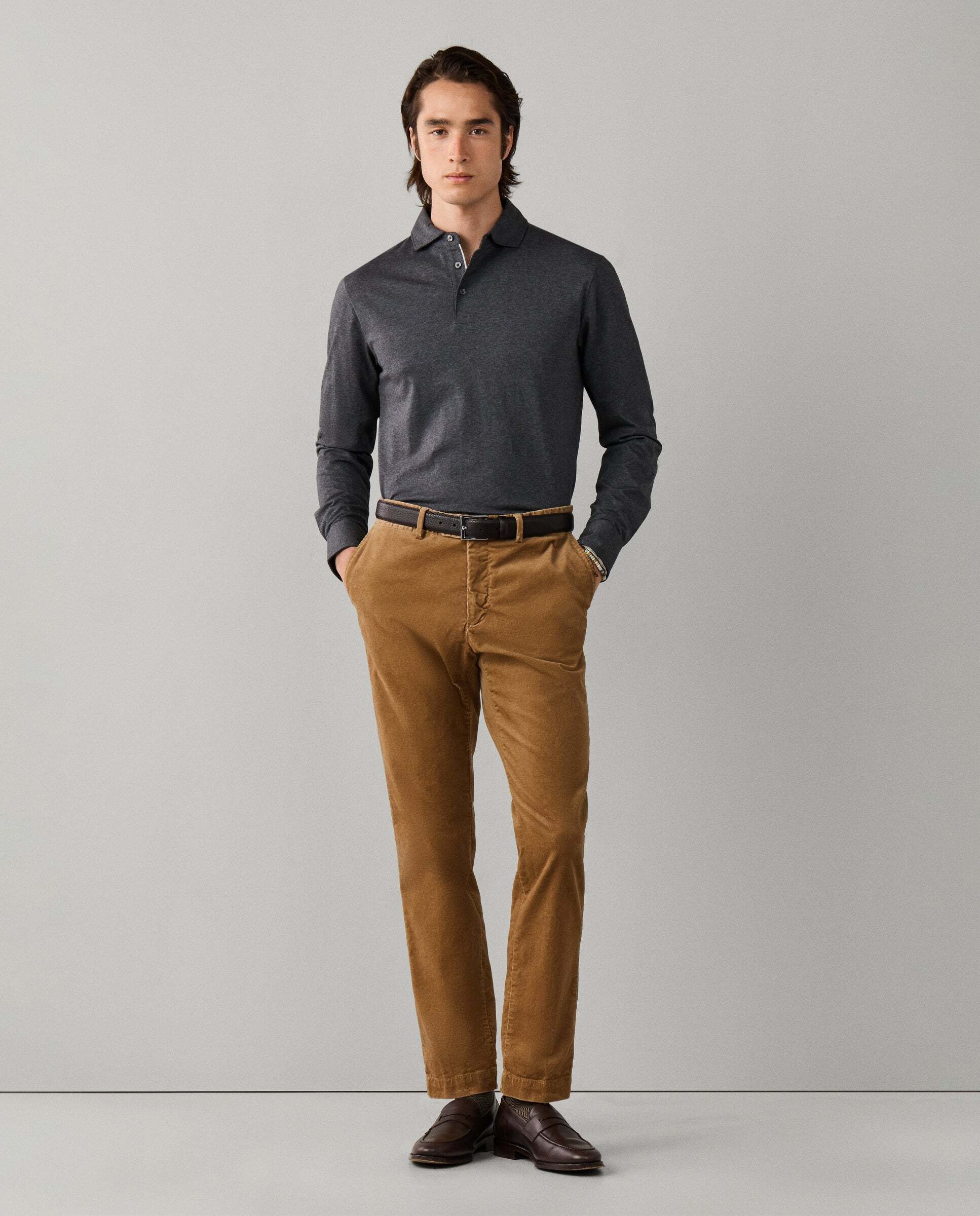 Polo de hombre pima manga larga fit clásico - Hackett - Gris oscuro Gris oscuro-2