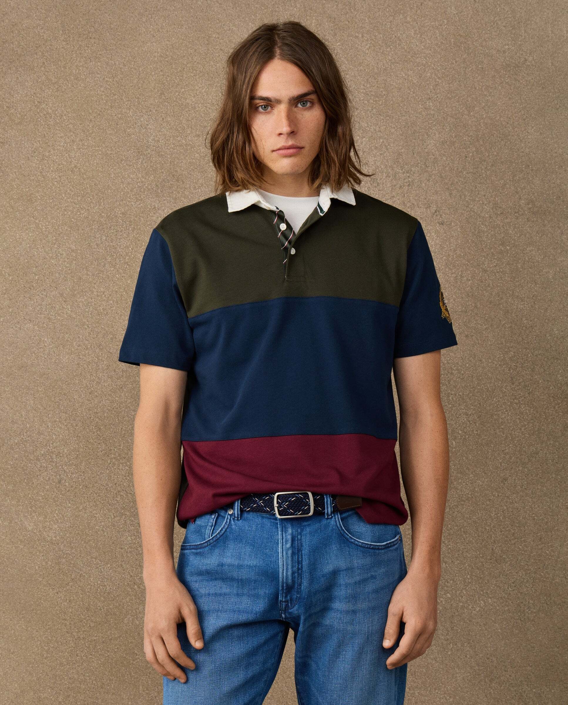 Imagen 0 de Polo de hombre rugby con parche fit clásico manga corta Azul