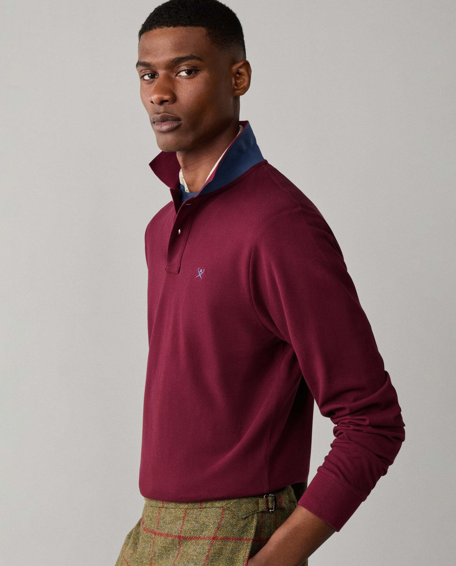 Polo de hombre manga larga con logo fit slim - Hackett - Rojo Rojo-5