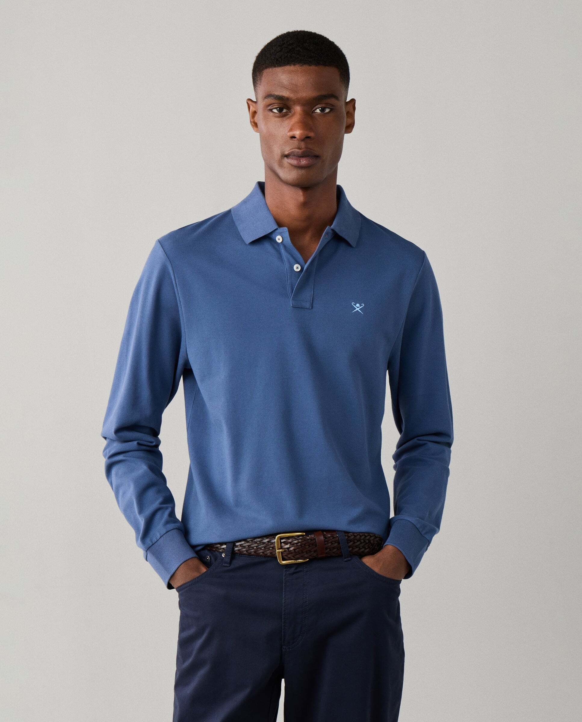 Polo de hombre manga larga con logo fit slim - Hackett - Azul Azul-1