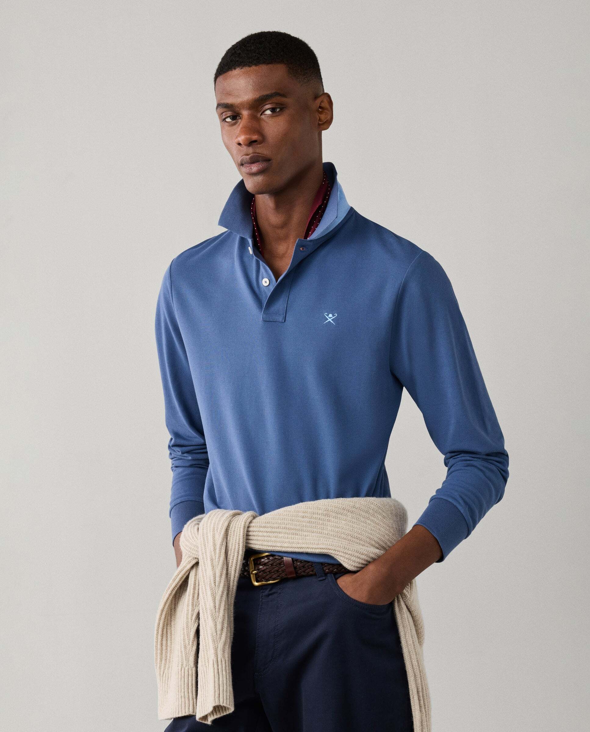 Polo de hombre manga larga con logo fit slim - Hackett - Azul Azul-5