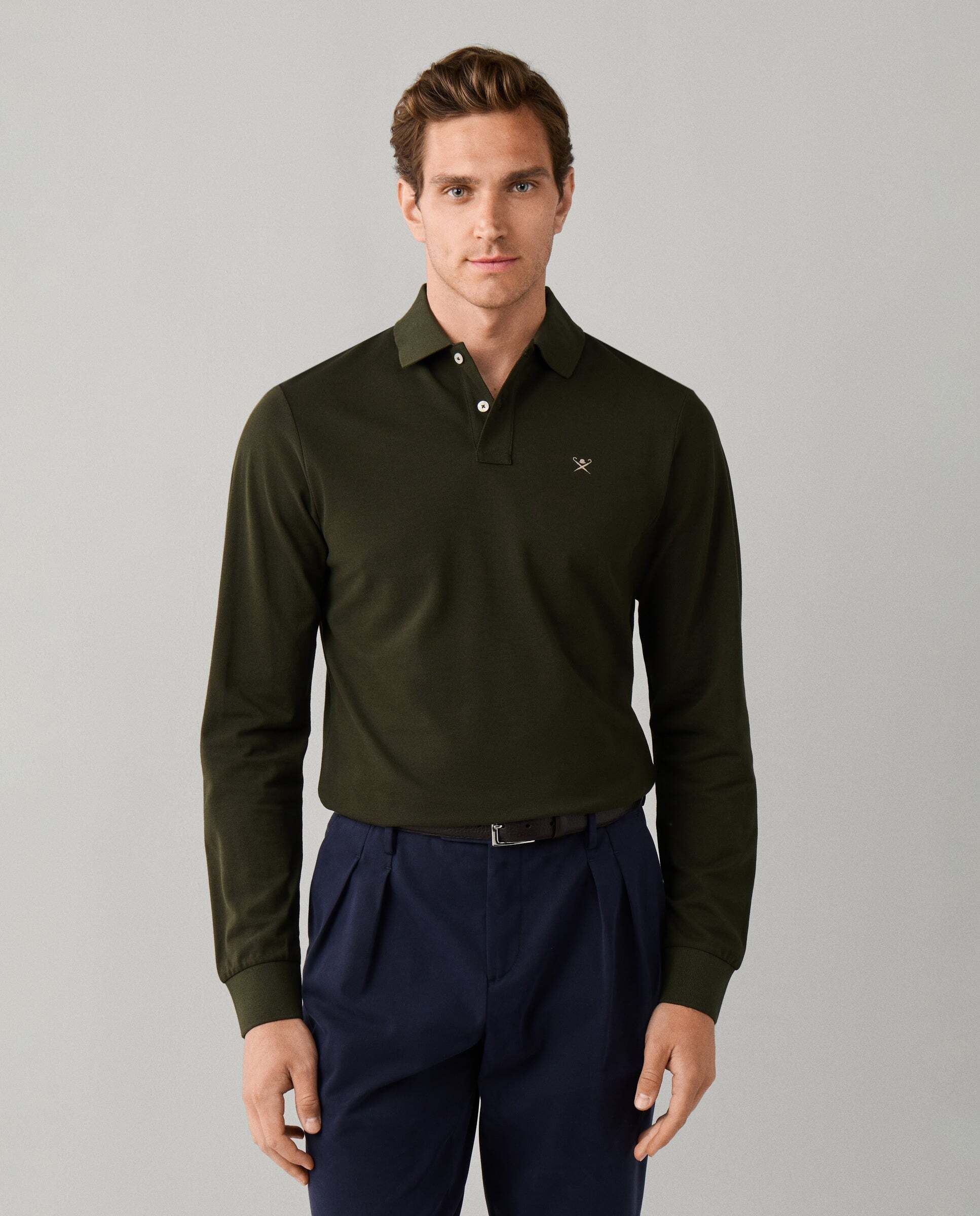Imagen 0 de Polo de hombre manga larga con logo fit slim Verde militar