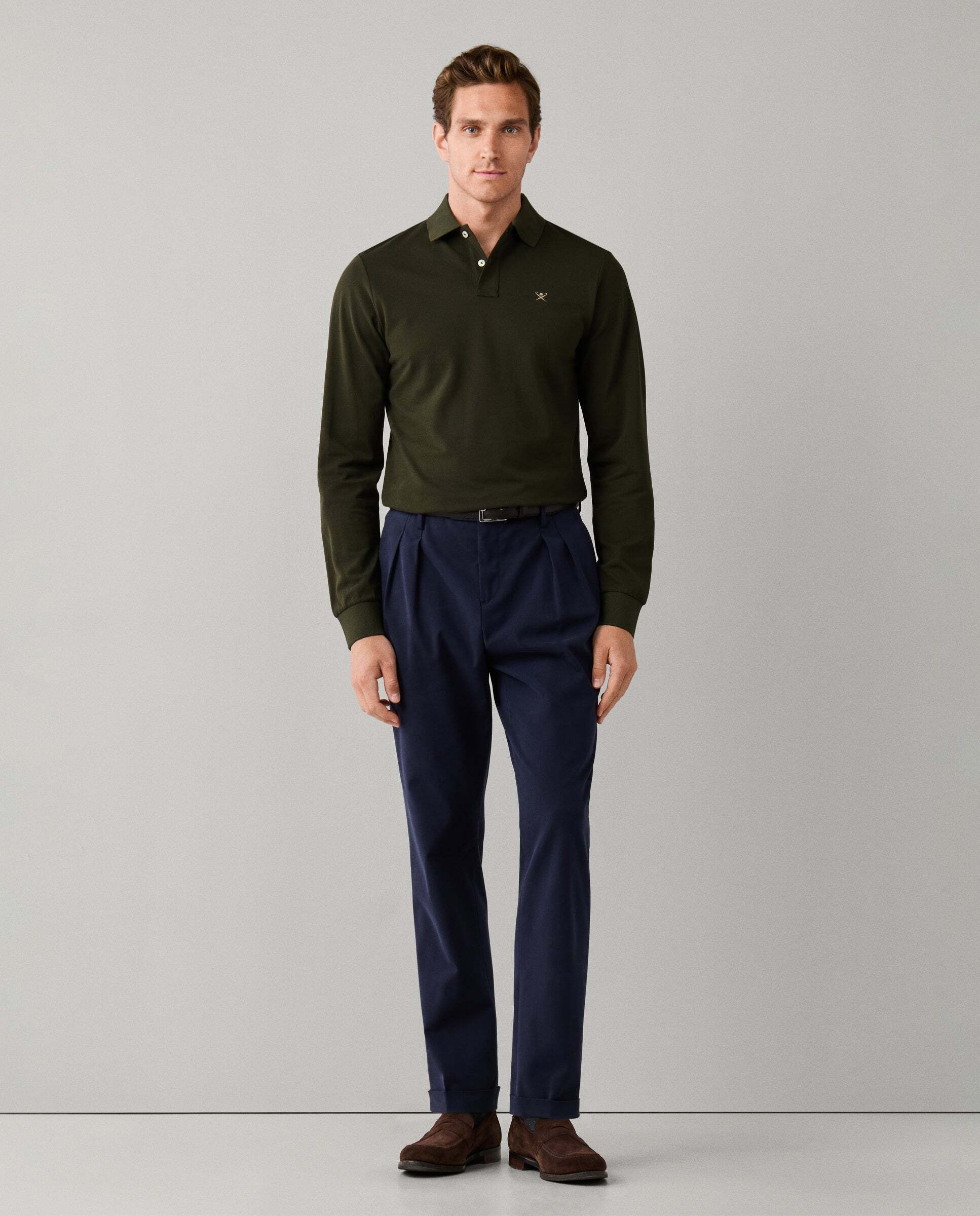 Polo de hombre manga larga con logo fit slim - Hackett - Verde militar Verde militar-2