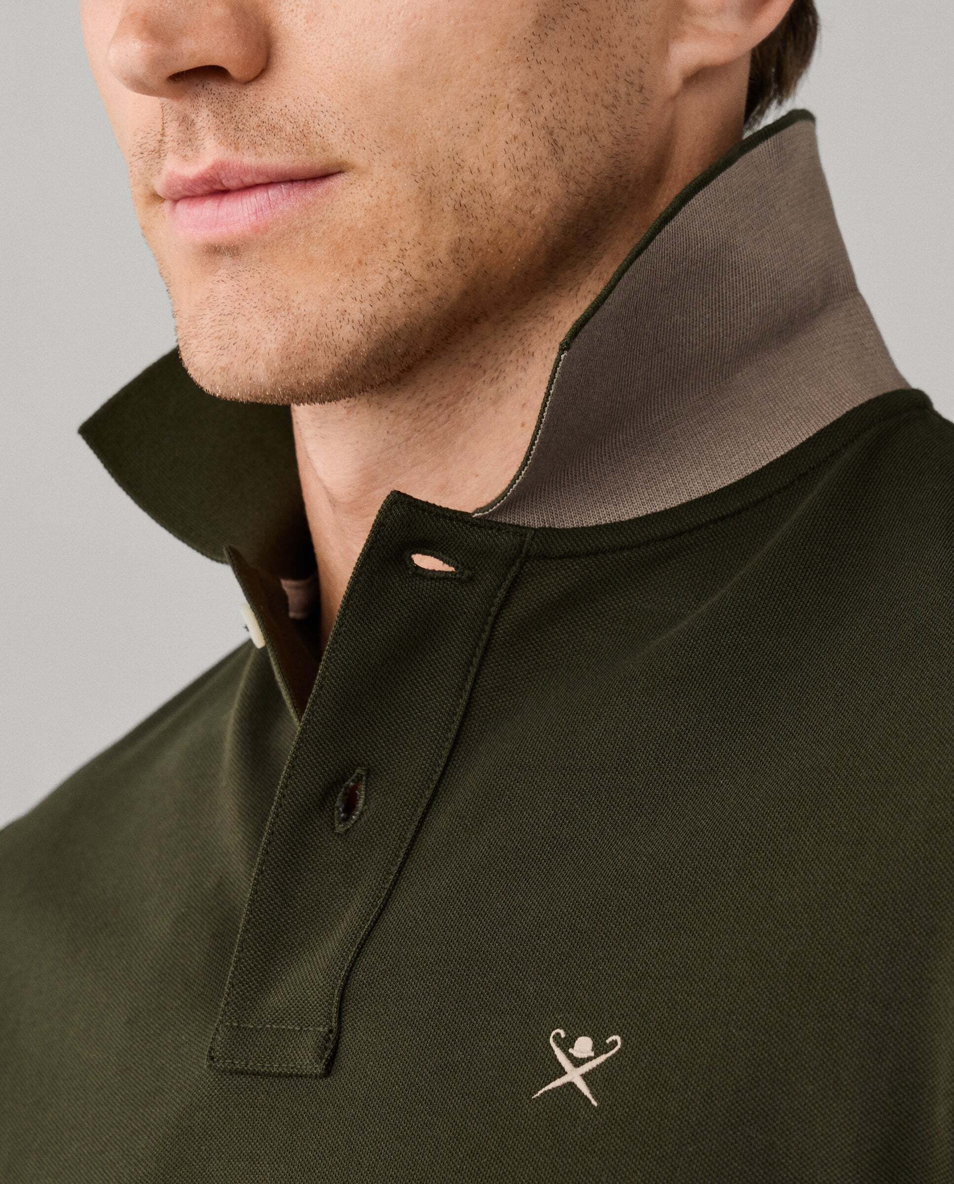 Polo de hombre manga larga con logo fit slim - Hackett - Verde militar Verde militar-4
