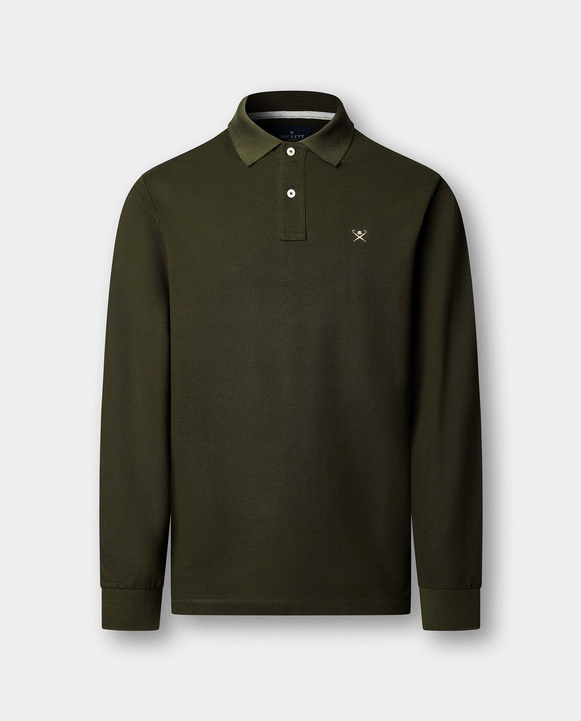 Polo de hombre manga larga con logo fit slim - Hackett - Verde militar Verde militar-7