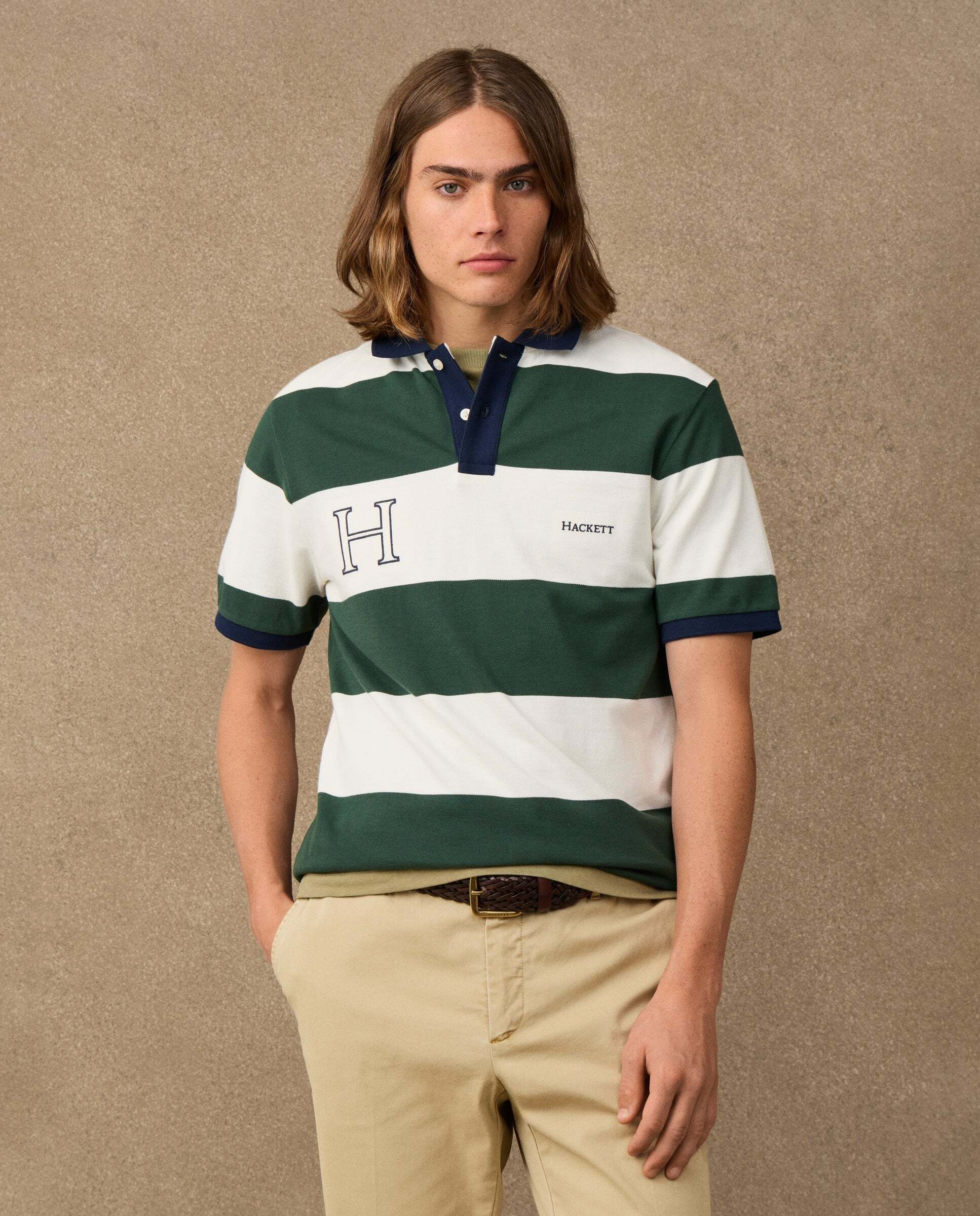 Polo de hombre de rayas manga corta fit clásico - Hackett - Verde Verde-1