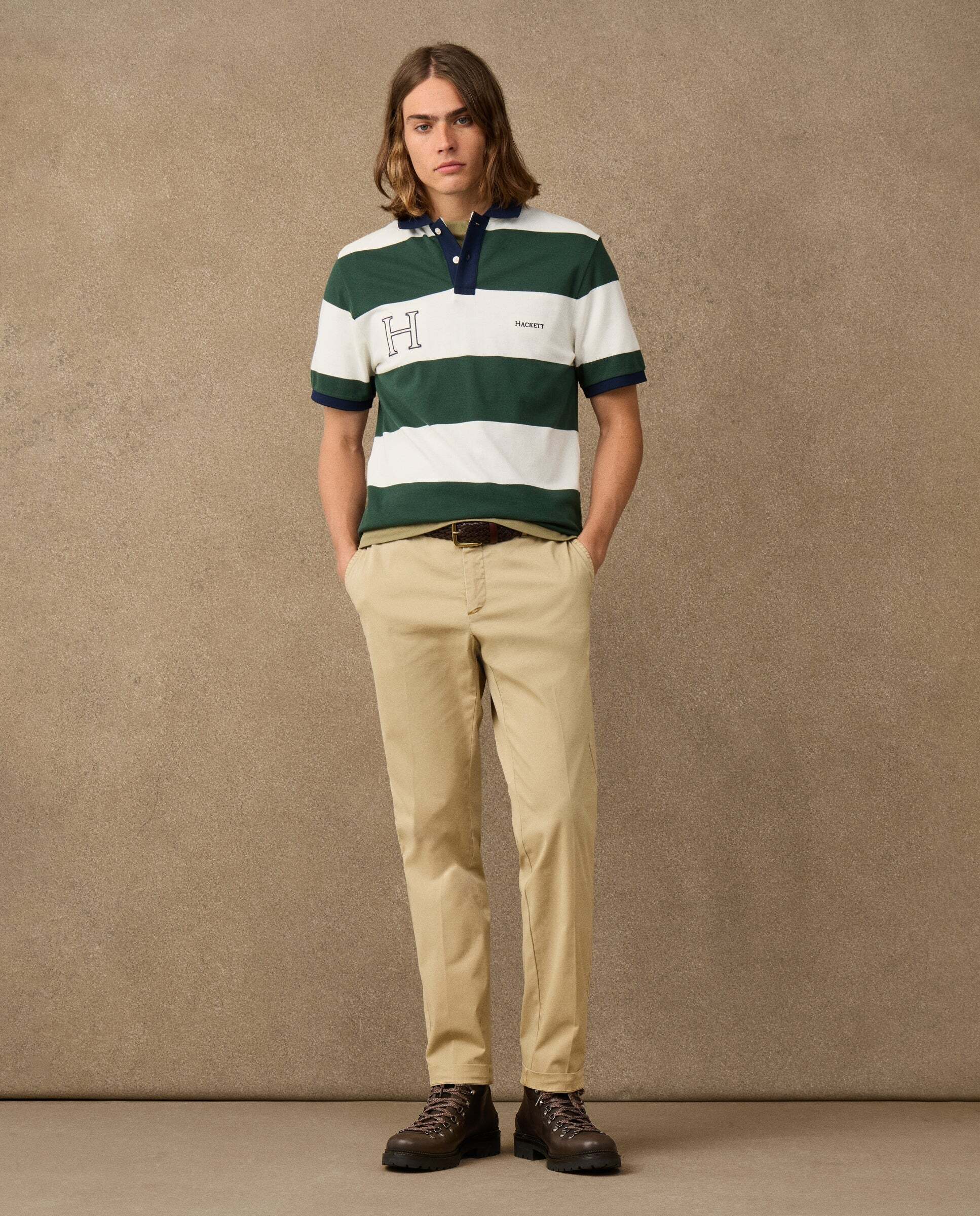 Polo de hombre de rayas manga corta fit clásico - Hackett - Verde Verde-2