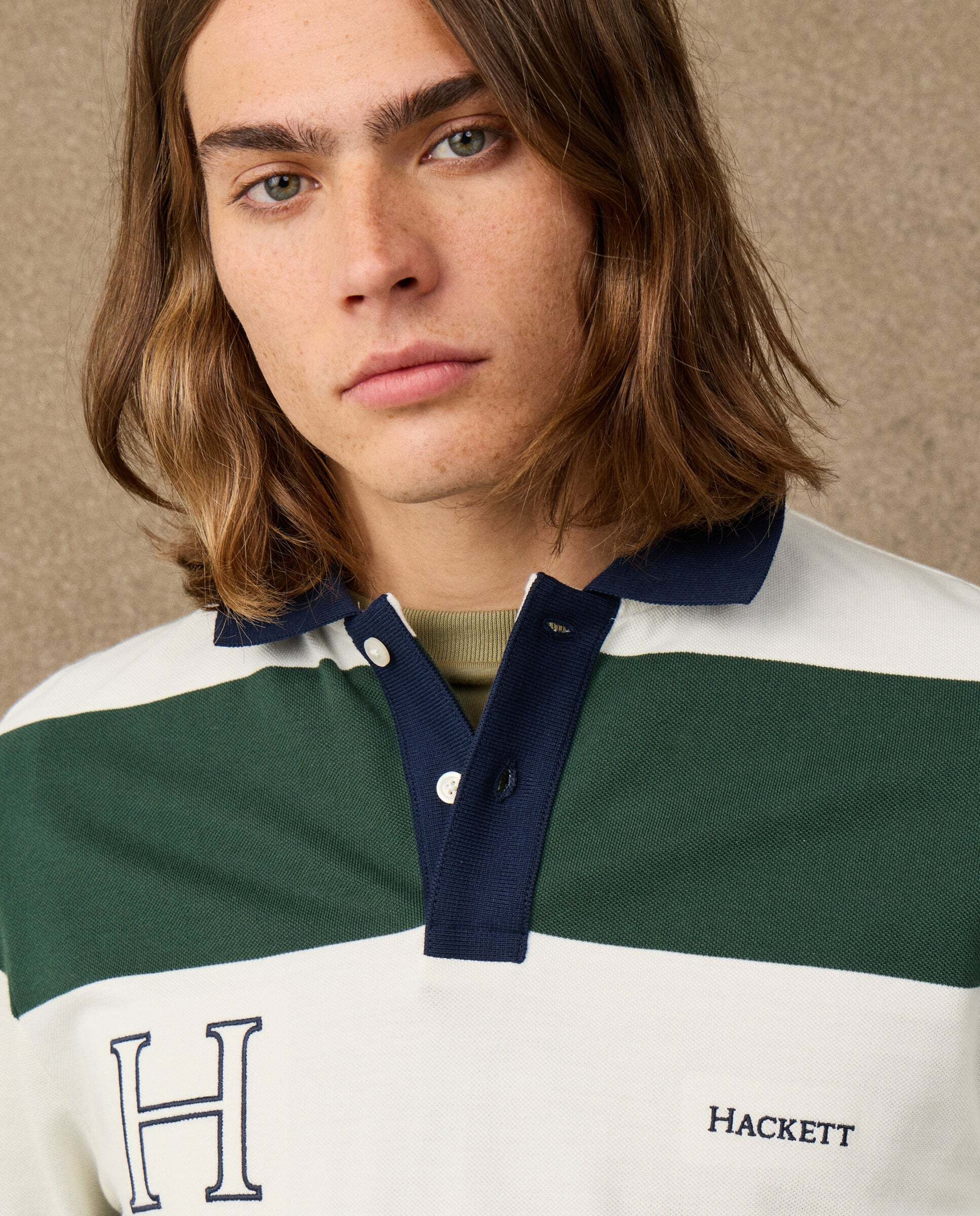 Polo de hombre de rayas manga corta fit clásico - Hackett - Verde Verde-4