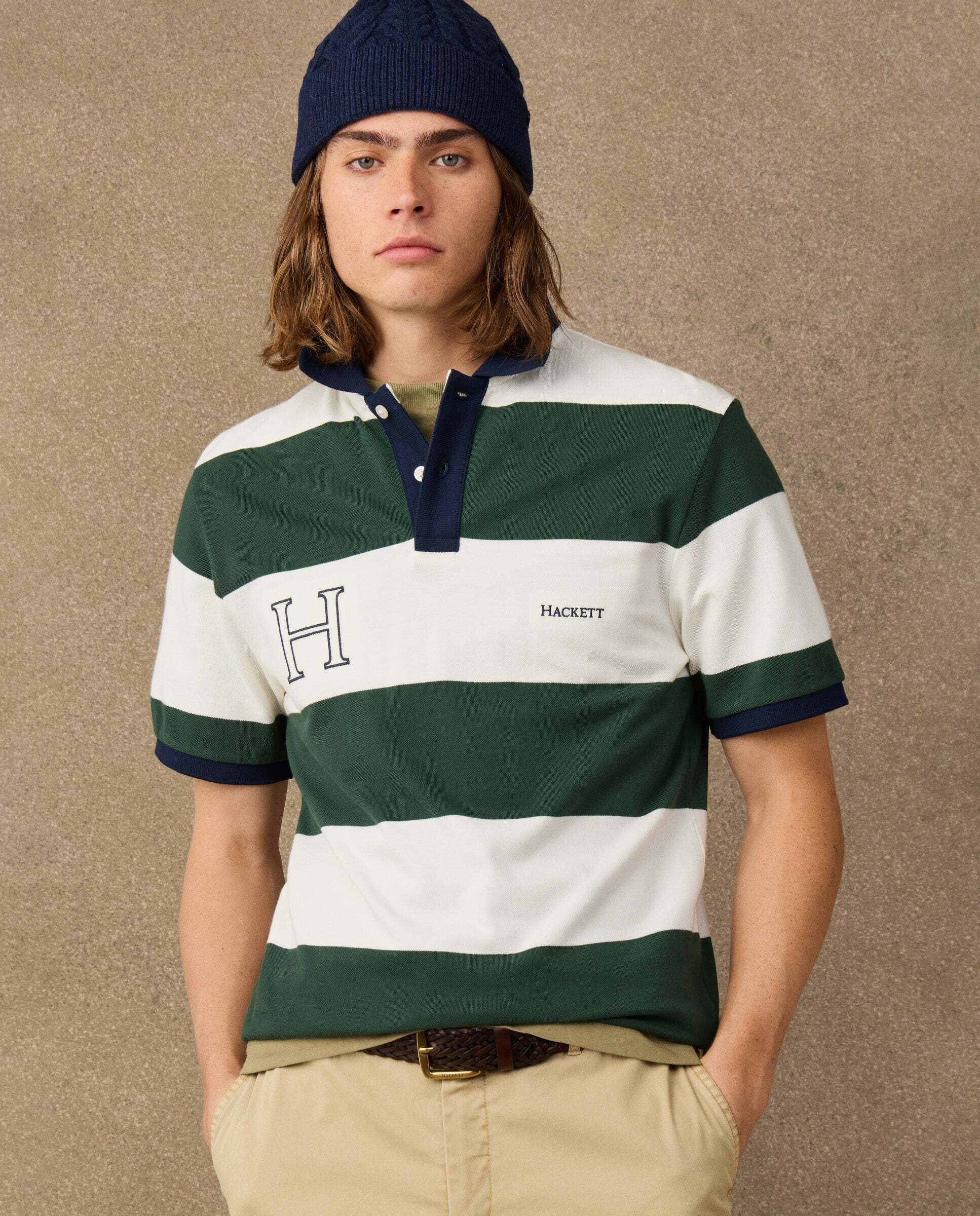 Polo de hombre de rayas manga corta fit clásico - Hackett - Verde Verde-5