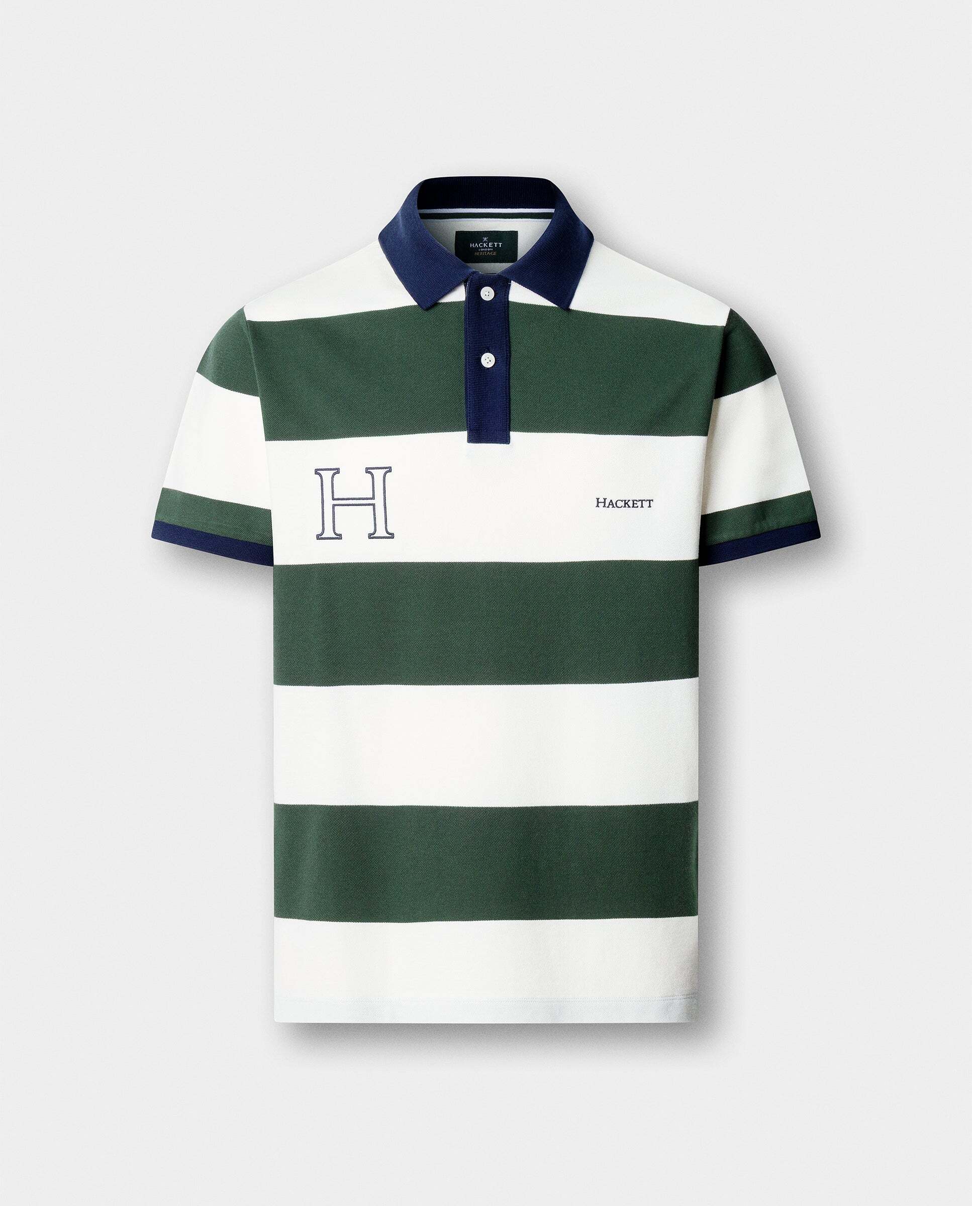 Polo de hombre de rayas manga corta fit clásico - Hackett - Verde Verde-7
