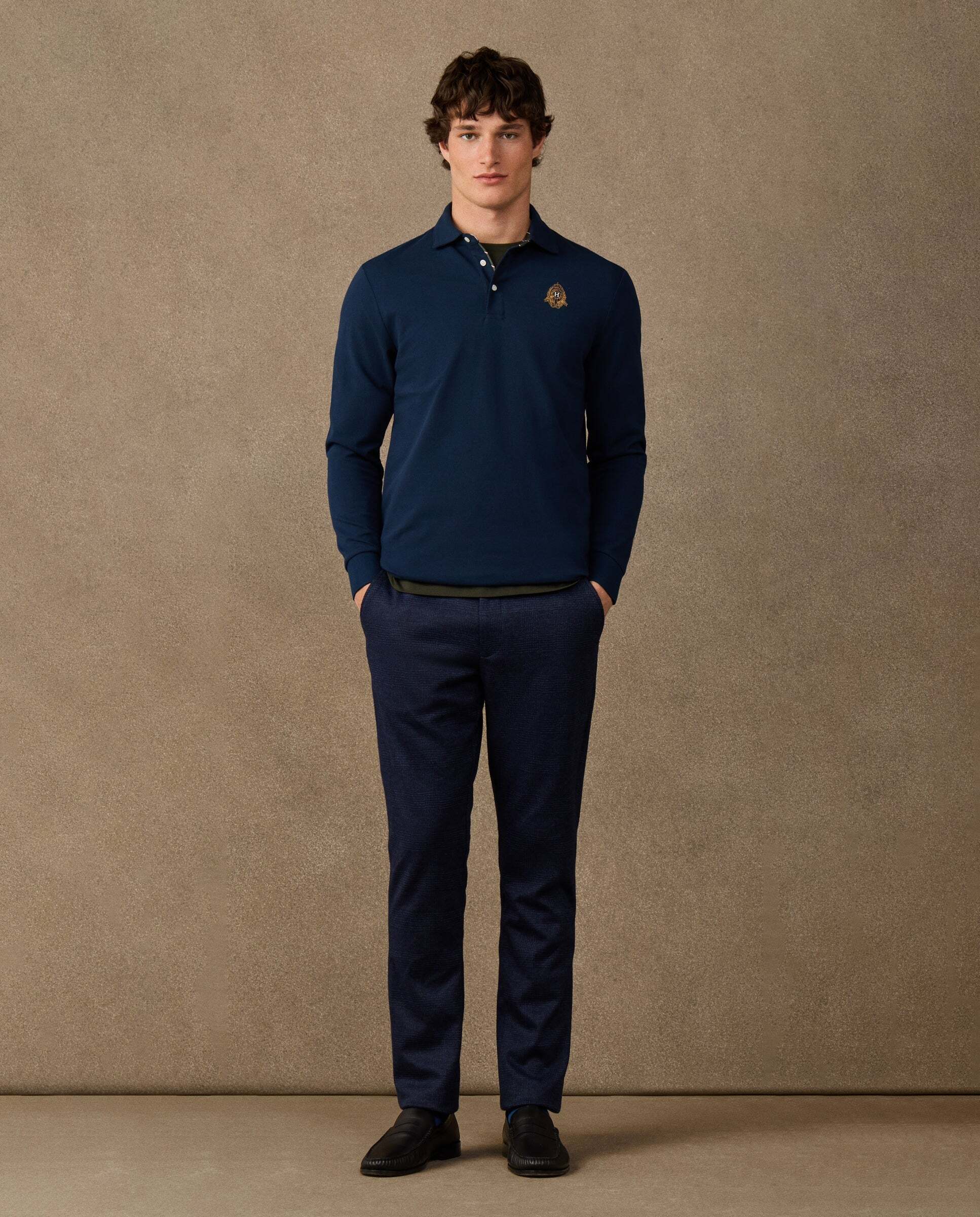 Polo de hombre manga larga con logo de escudo fit clásico - Hackett - Azul Azul-2