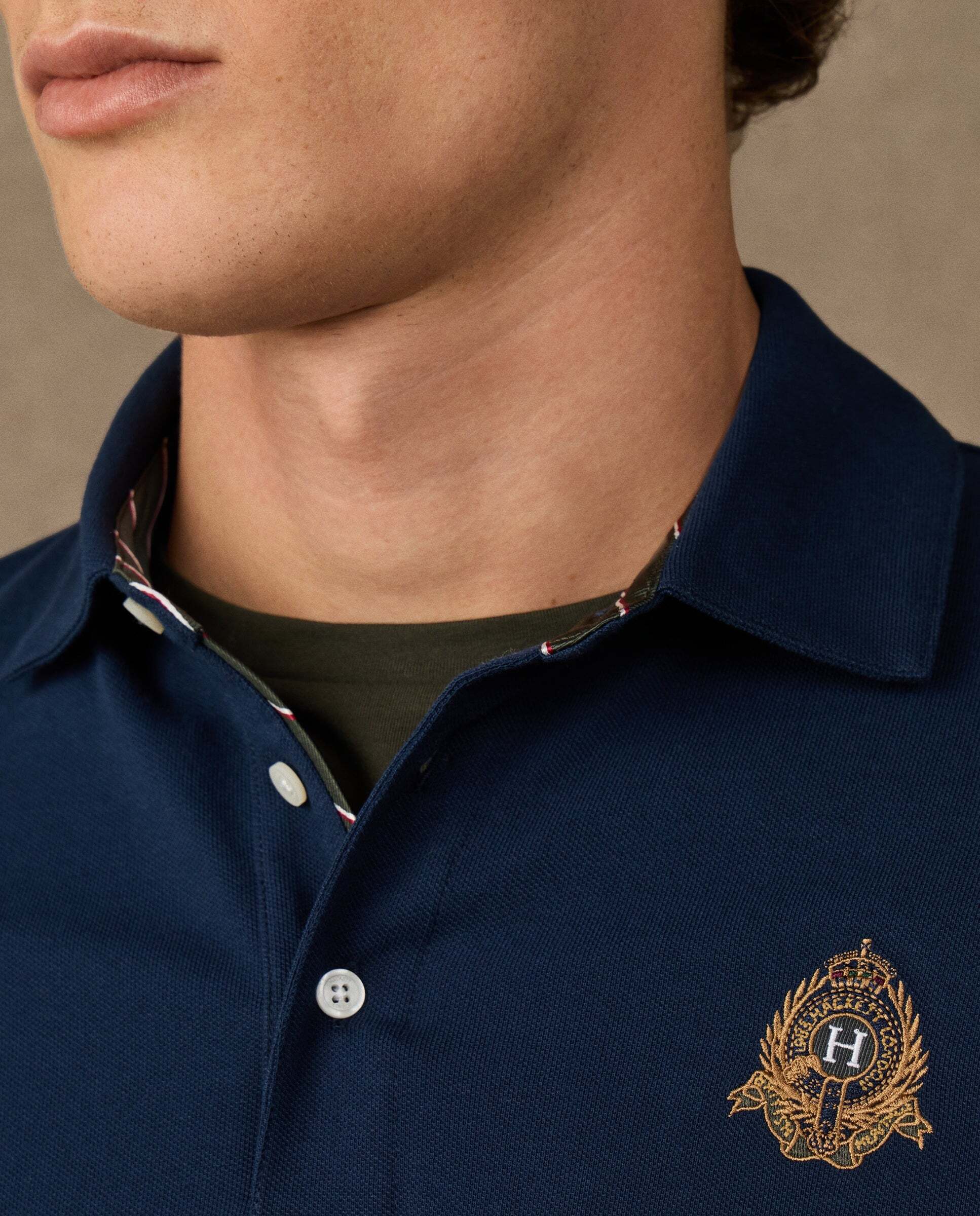 Polo de hombre manga larga con logo de escudo fit clásico - Hackett - Azul Azul-4