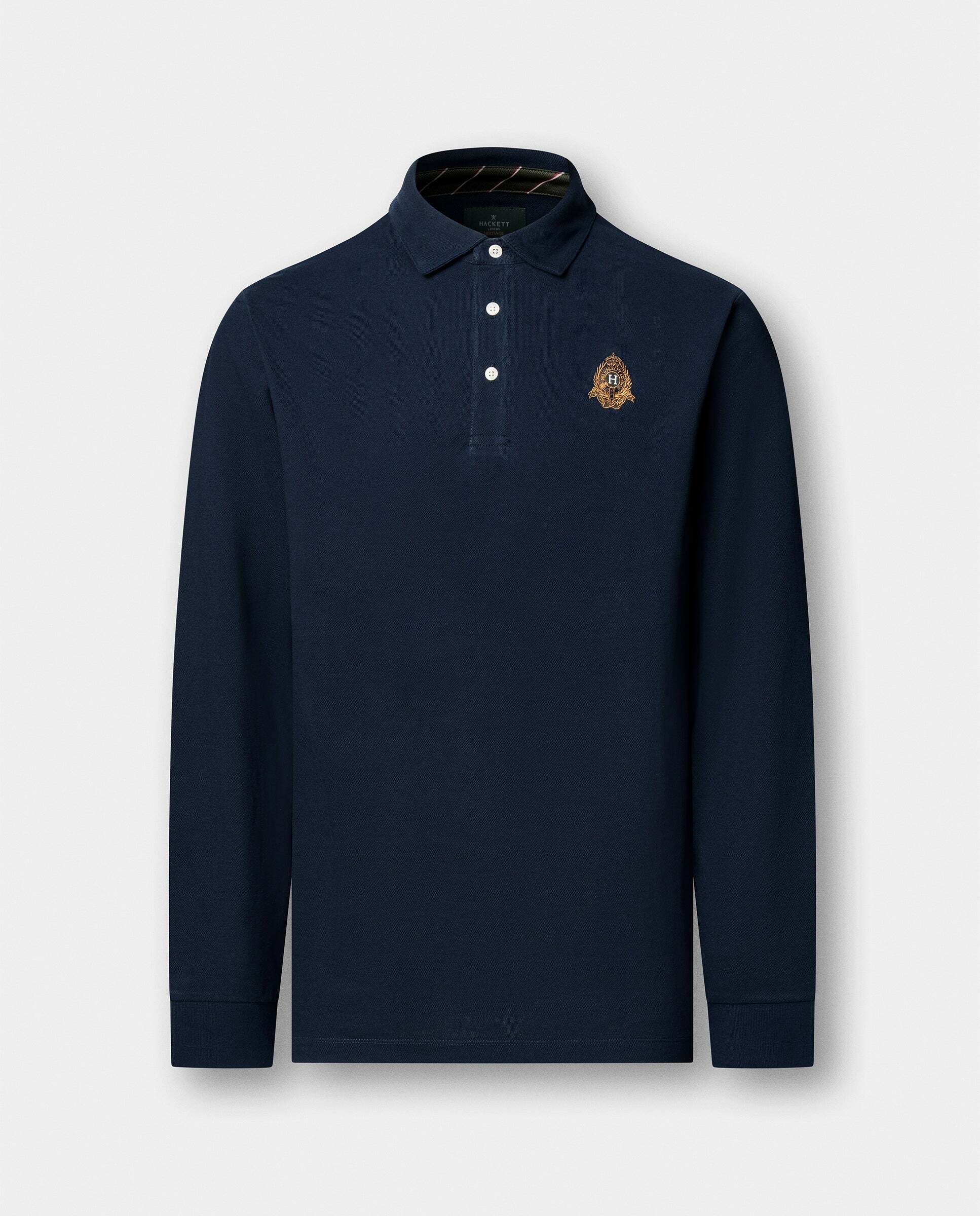 Polo de hombre manga larga con logo de escudo fit clásico - Hackett - Azul Azul-6