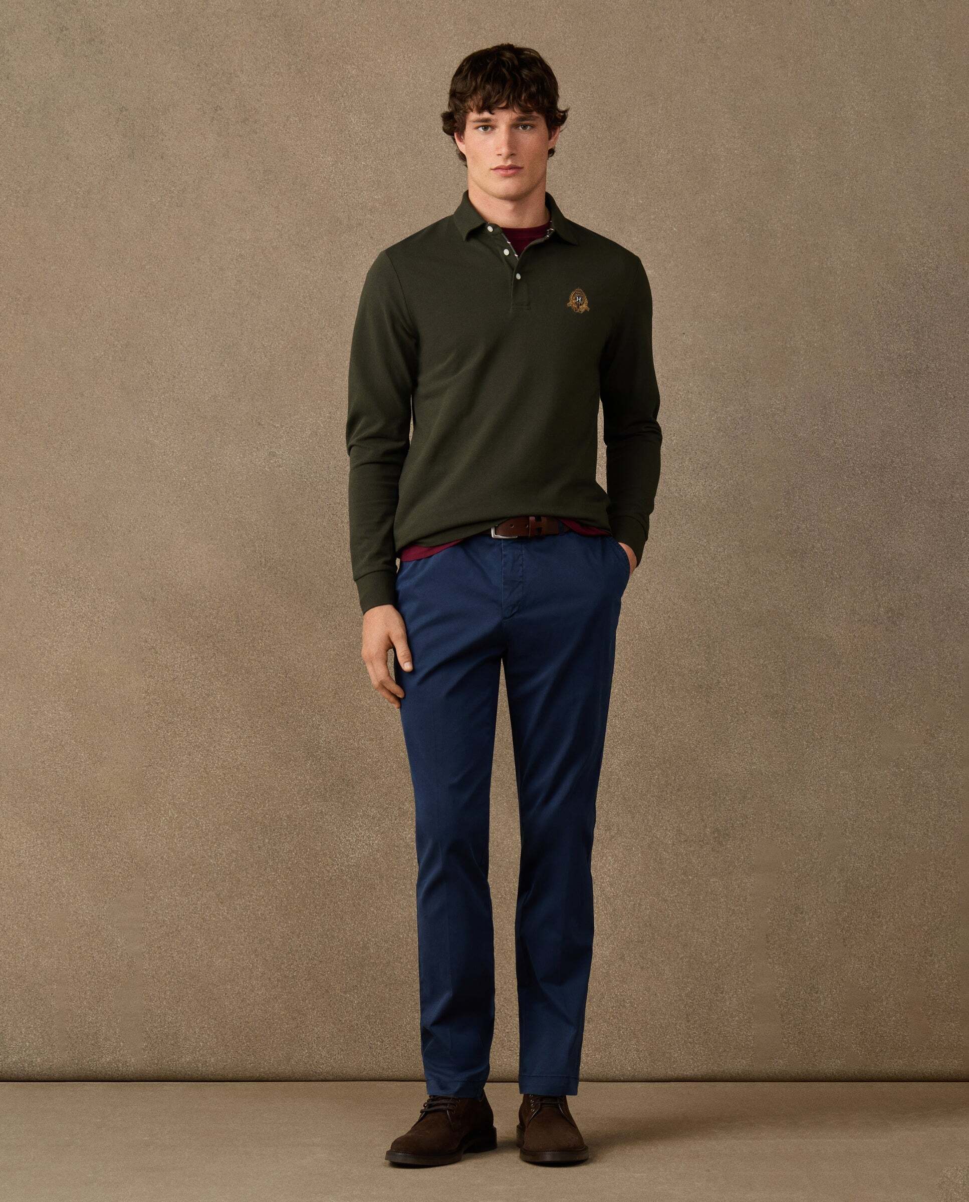 Polo de hombre manga larga con logo de escudo fit clásico - Hackett - Verde Verde-2