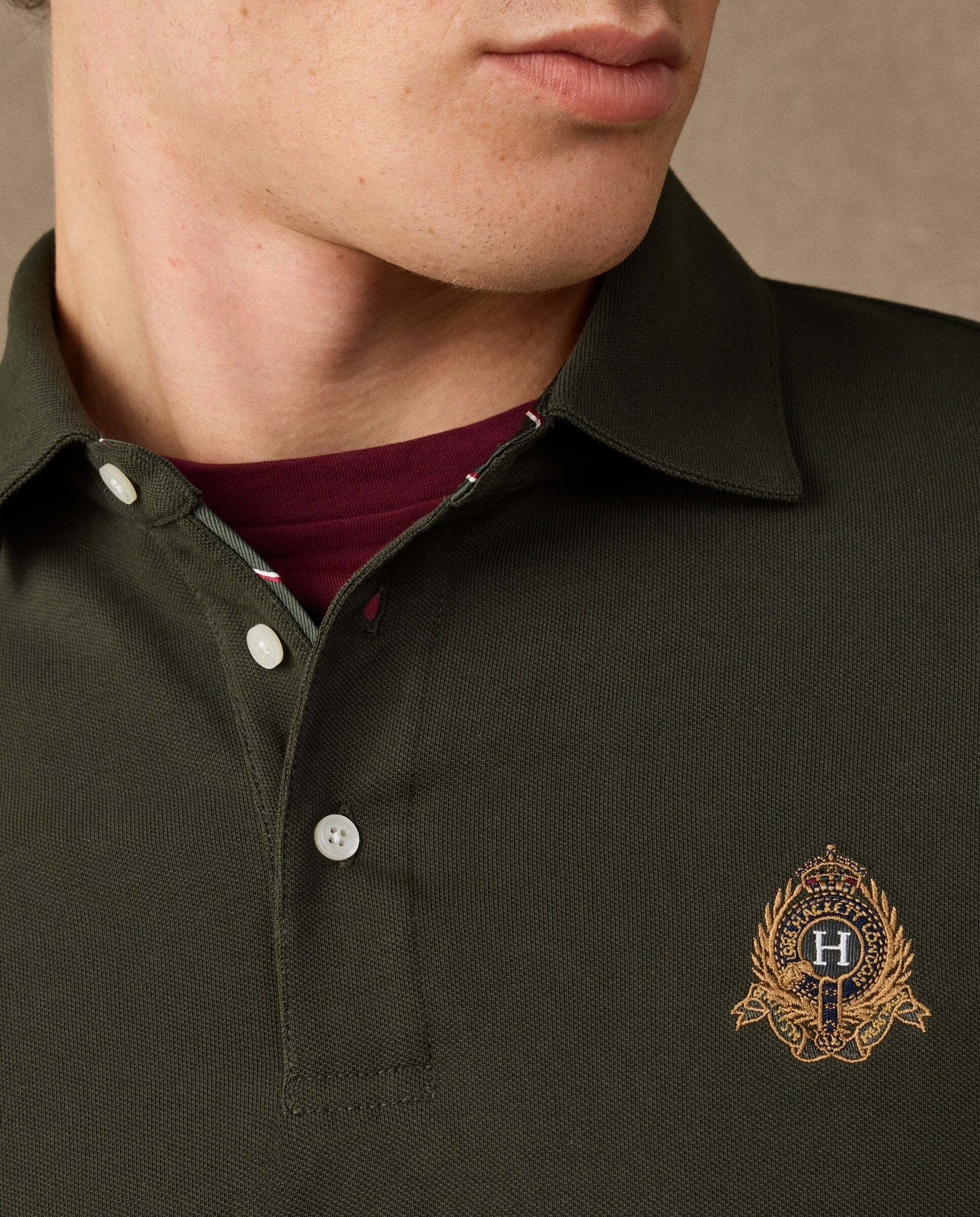 Polo de hombre manga larga con logo de escudo fit clásico - Hackett - Verde Verde-4