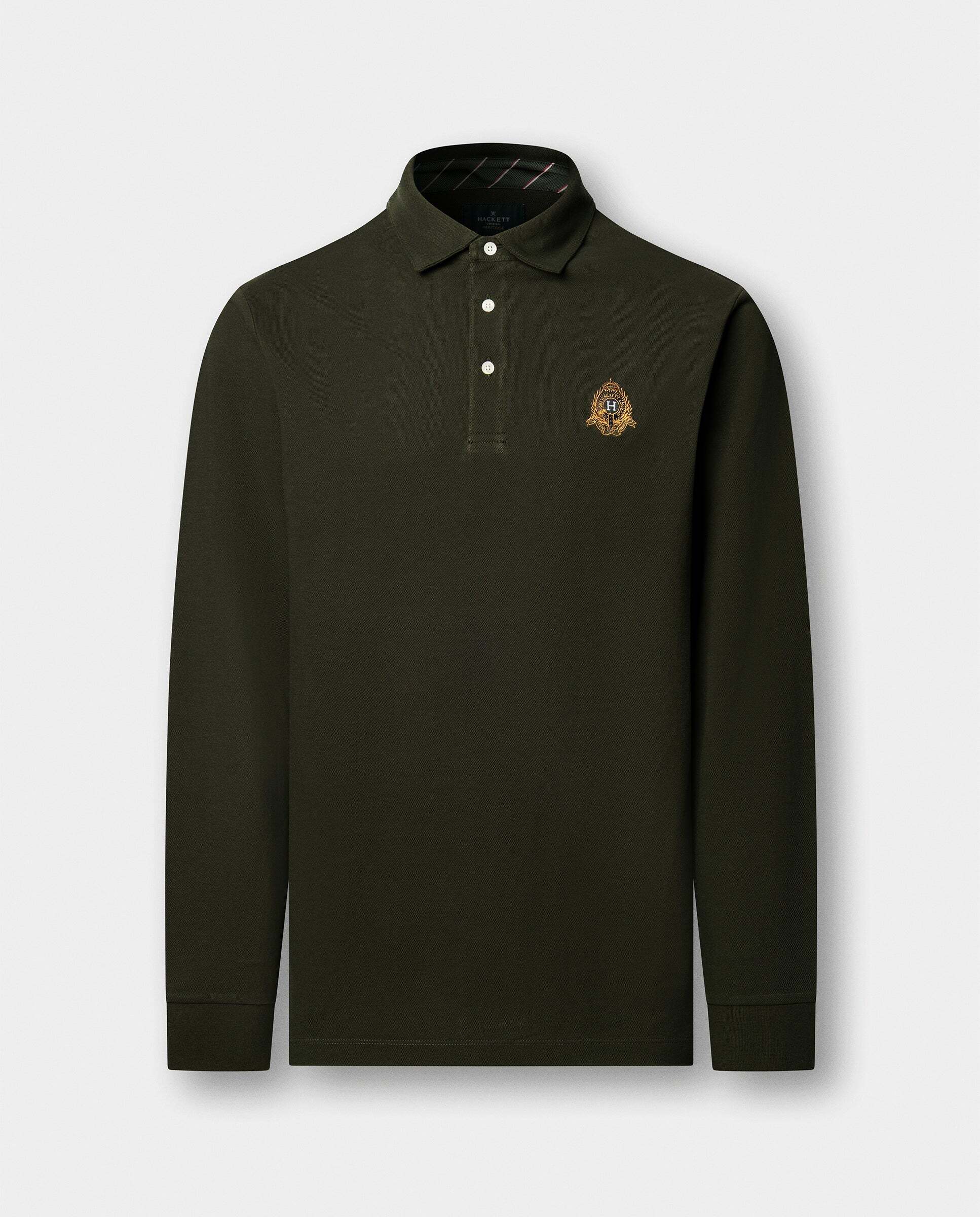 Polo de hombre manga larga con logo de escudo fit clásico - Hackett - Verde Verde-6