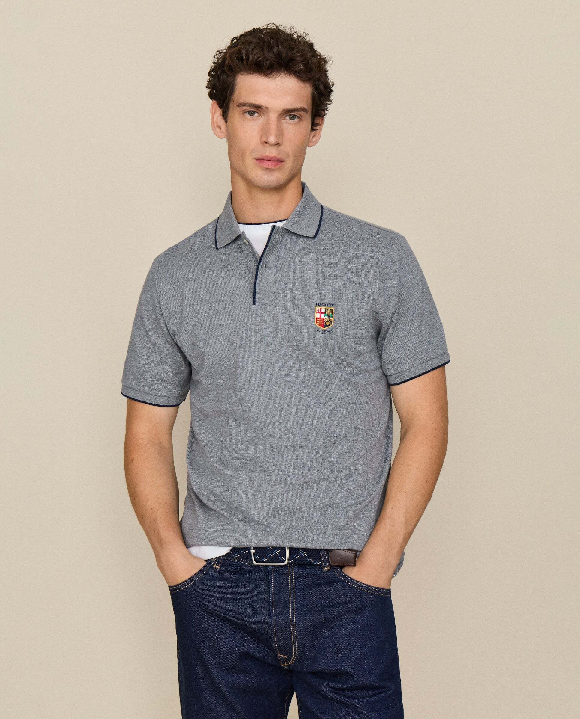 Polo de hombre manga corta fit clásico lrc - Hackett - Gris Gris-1