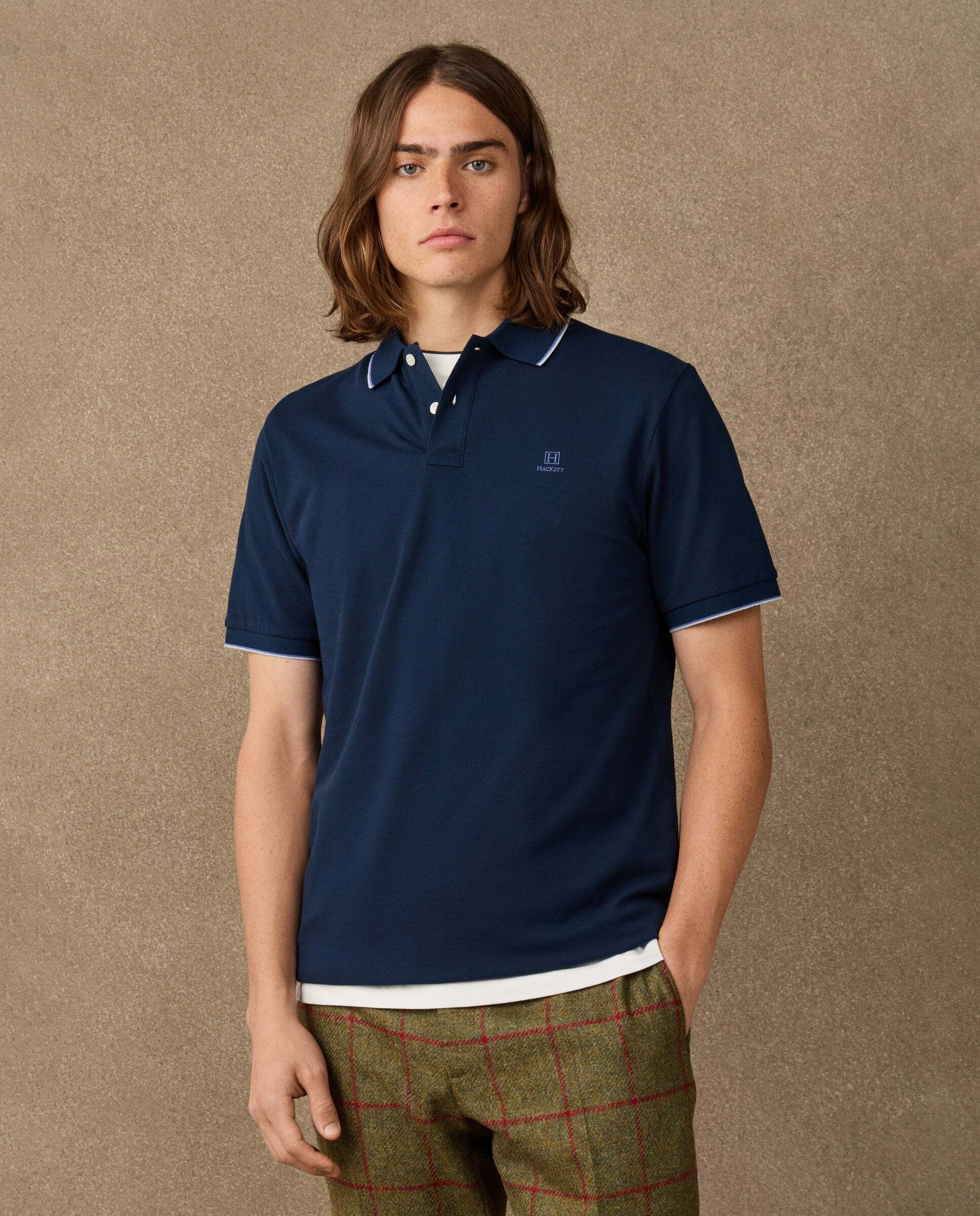 Polo de hombre manga corta con ribete fit clásico - Azul Azul-1
