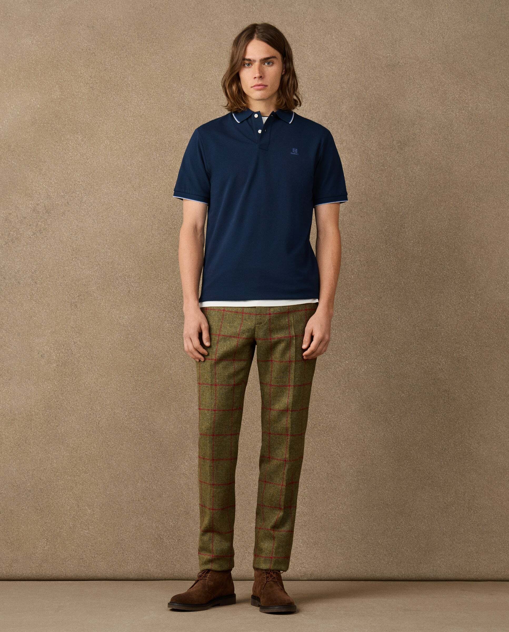 Polo de hombre manga corta con ribete fit clásico - Azul Azul-2