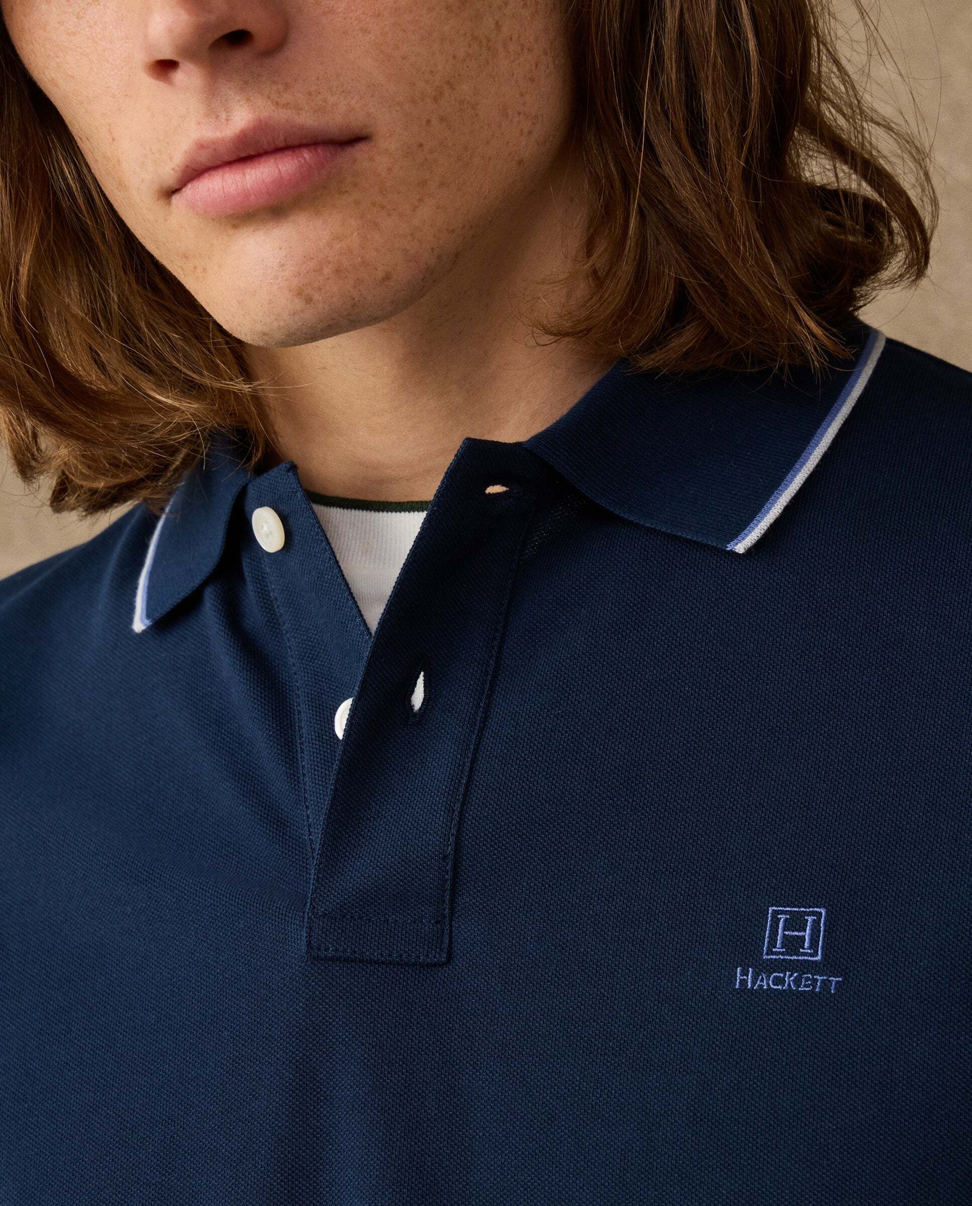Polo de hombre manga corta con ribete fit clásico - Azul Azul-4