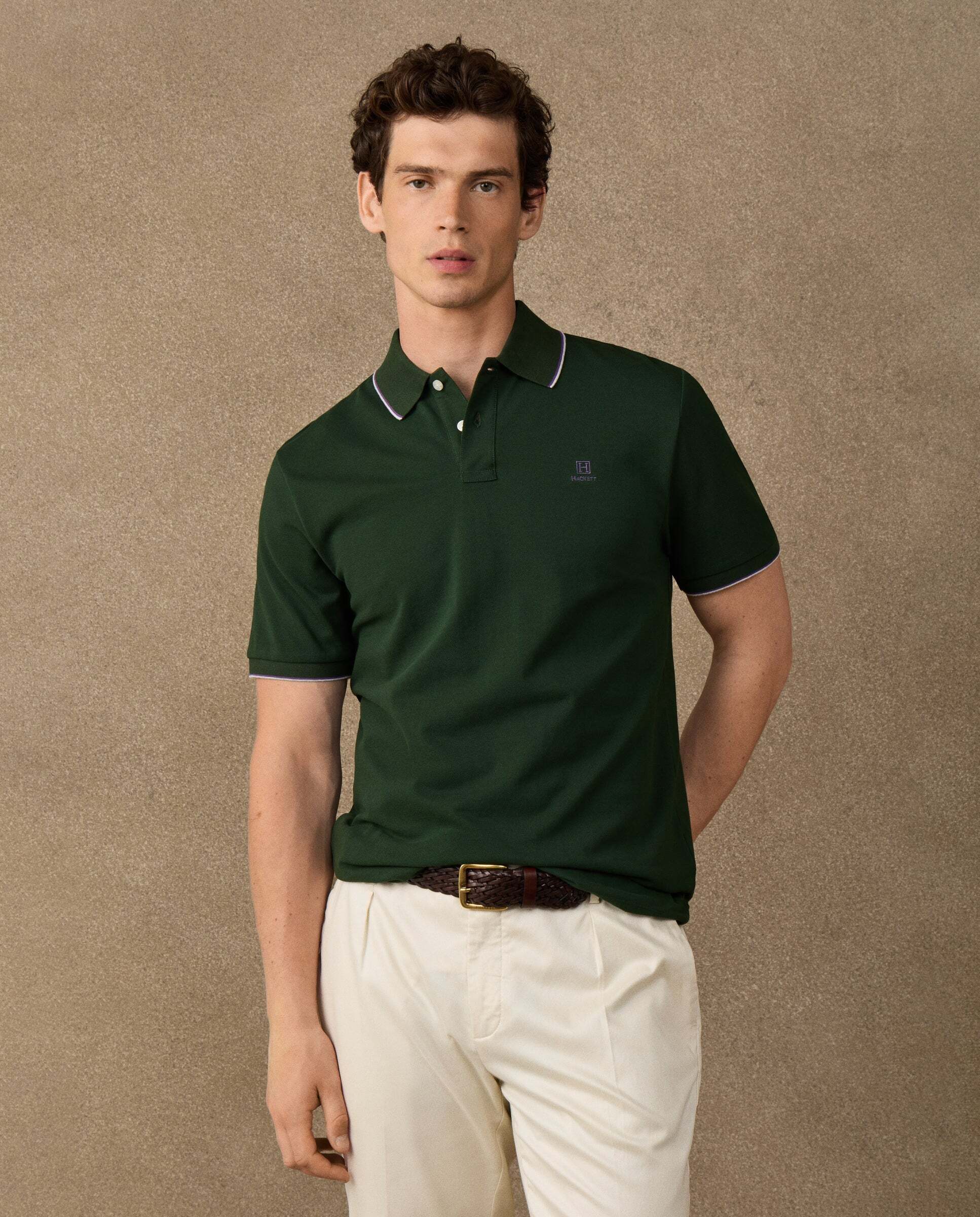 Imagen 0 de Polo de hombre manga corta con ribete fit clásico Verde