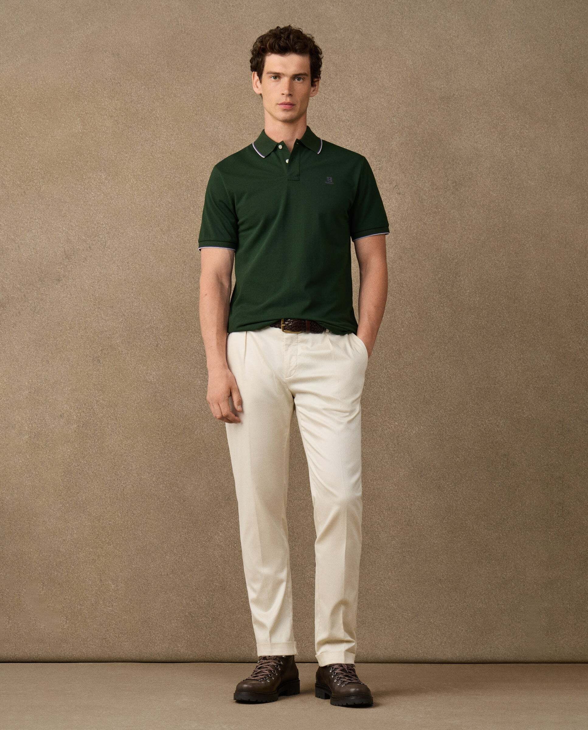Polo de hombre manga corta con ribete fit clásico - Verde Verde-2