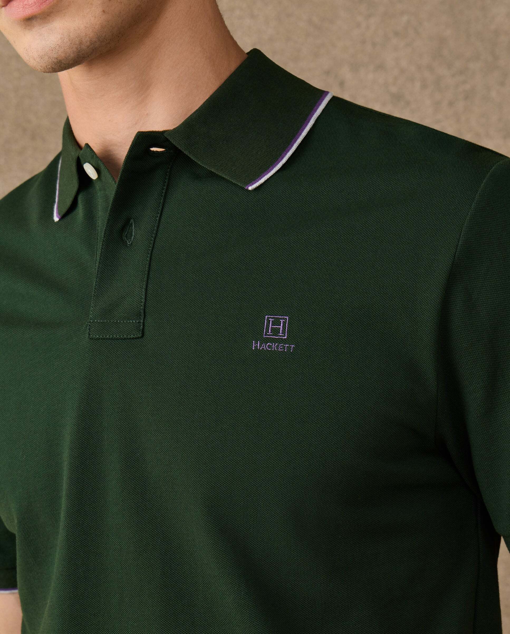 Polo de hombre manga corta con ribete fit clásico - Verde Verde-4