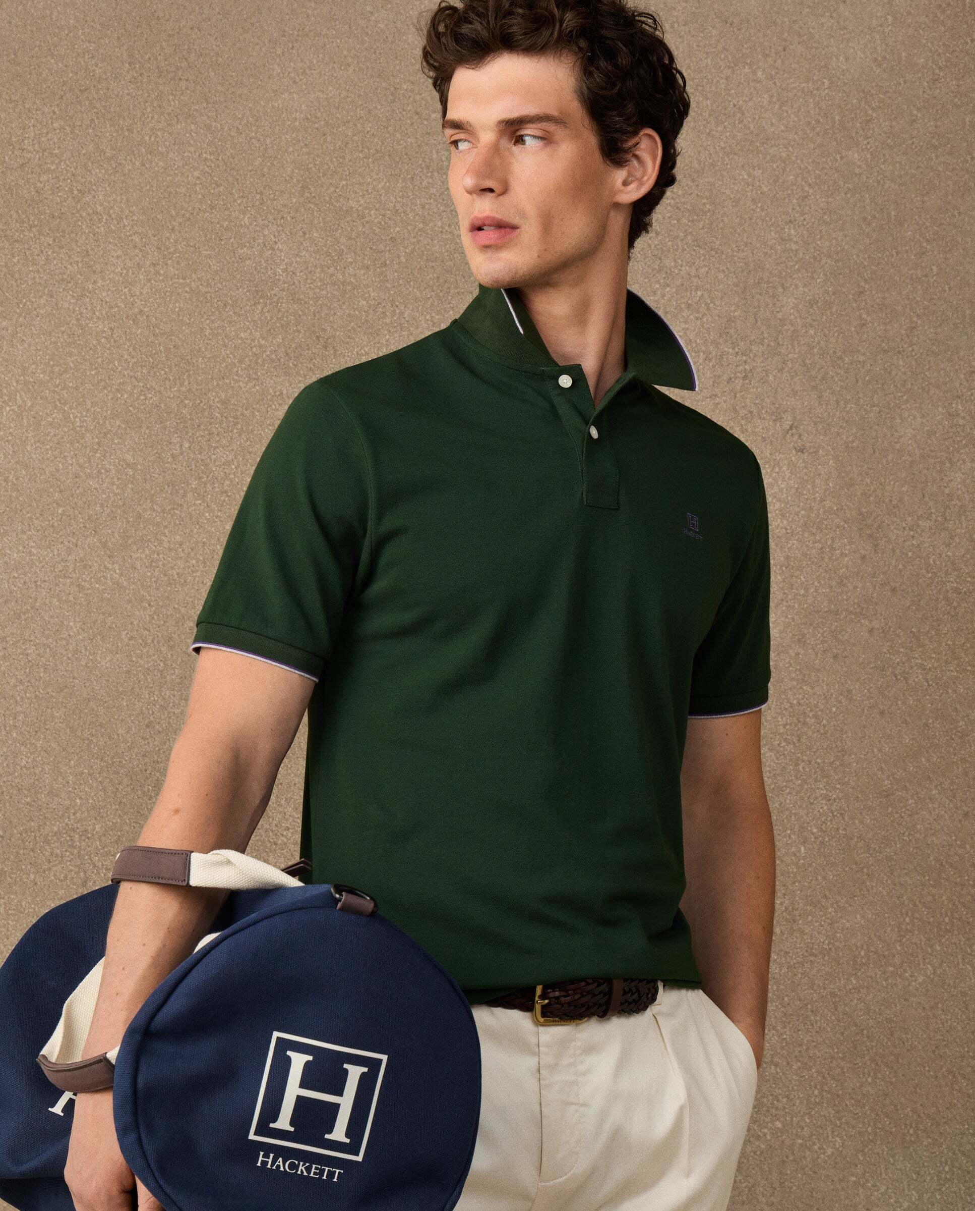 Polo de hombre manga corta con ribete fit clásico - Verde Verde-5