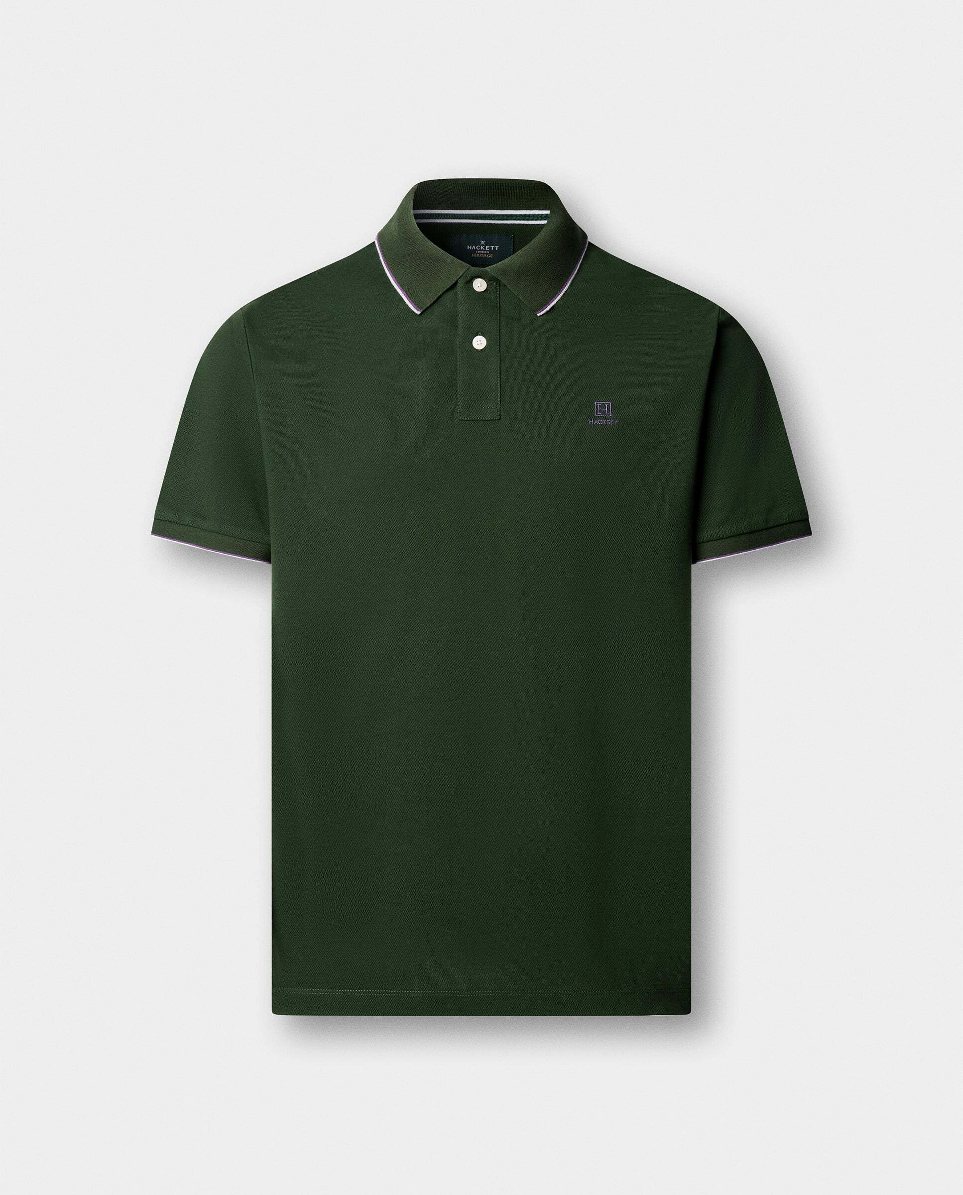 Polo de hombre manga corta con ribete fit clásico - Verde Verde-7