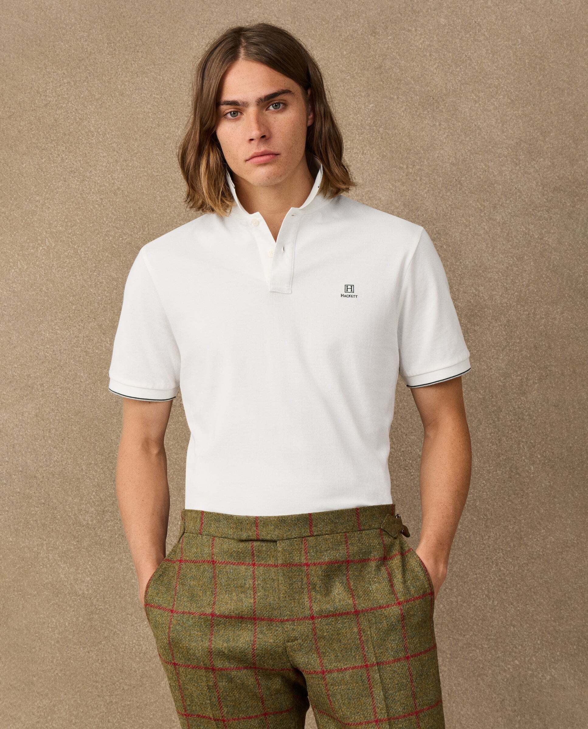 Polo de hombre manga corta con ribete fit clásico - Natural Natural-1