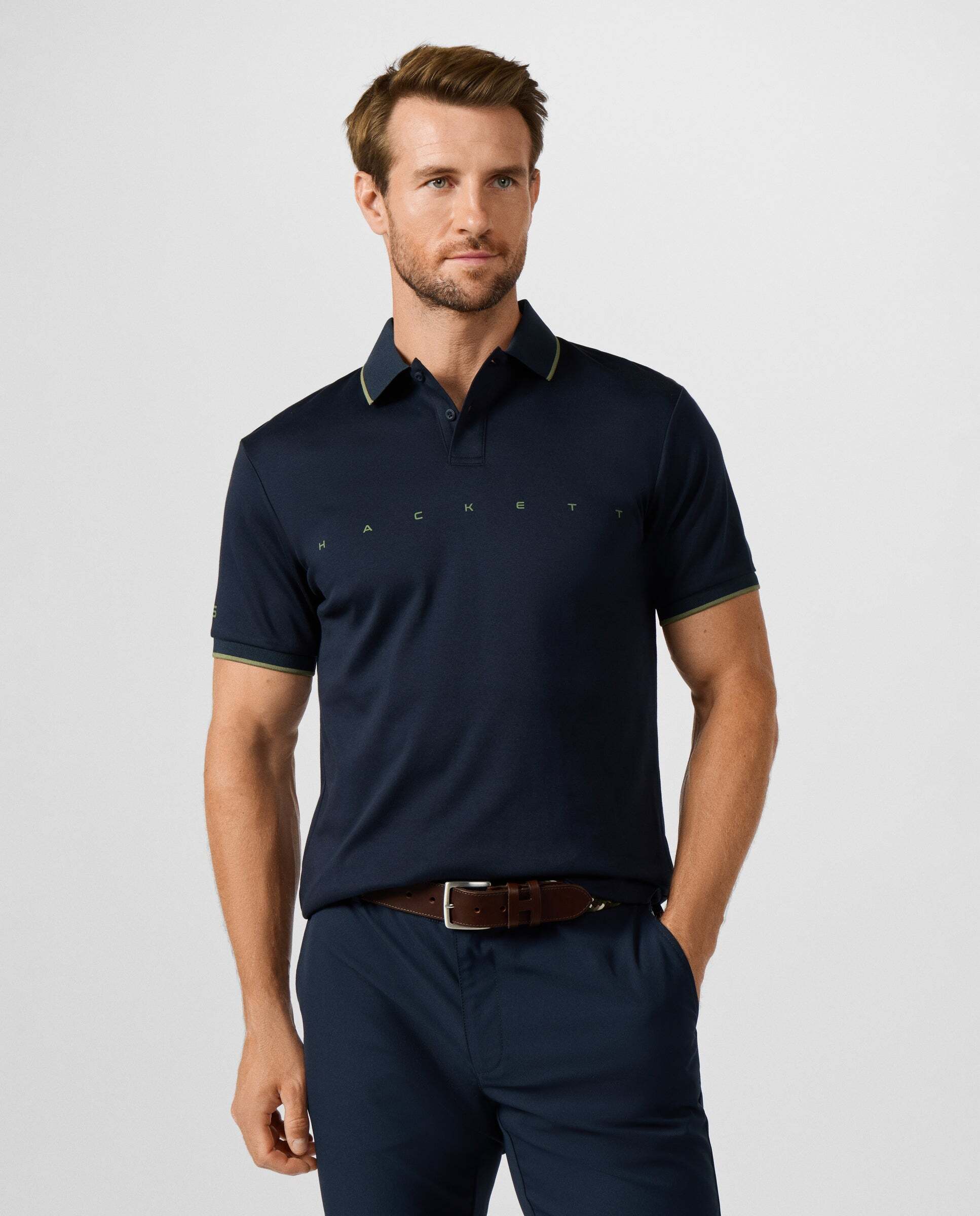 Polo de hombre manga corta con logo fit clásico - Hackett - Azul Azul-1