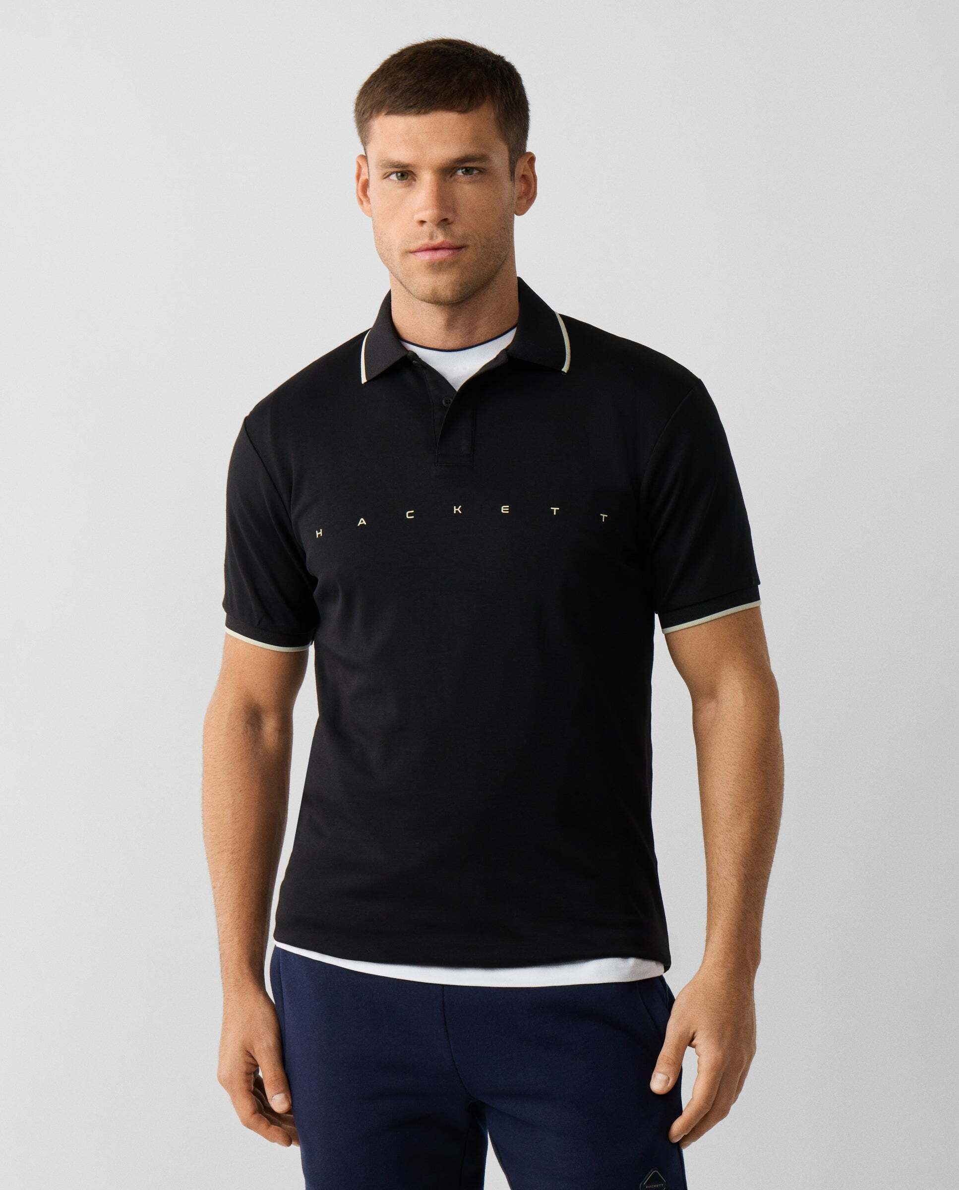 Polo de hombre manga corta con logo fit clásico - Hackett - Negro Negro-1