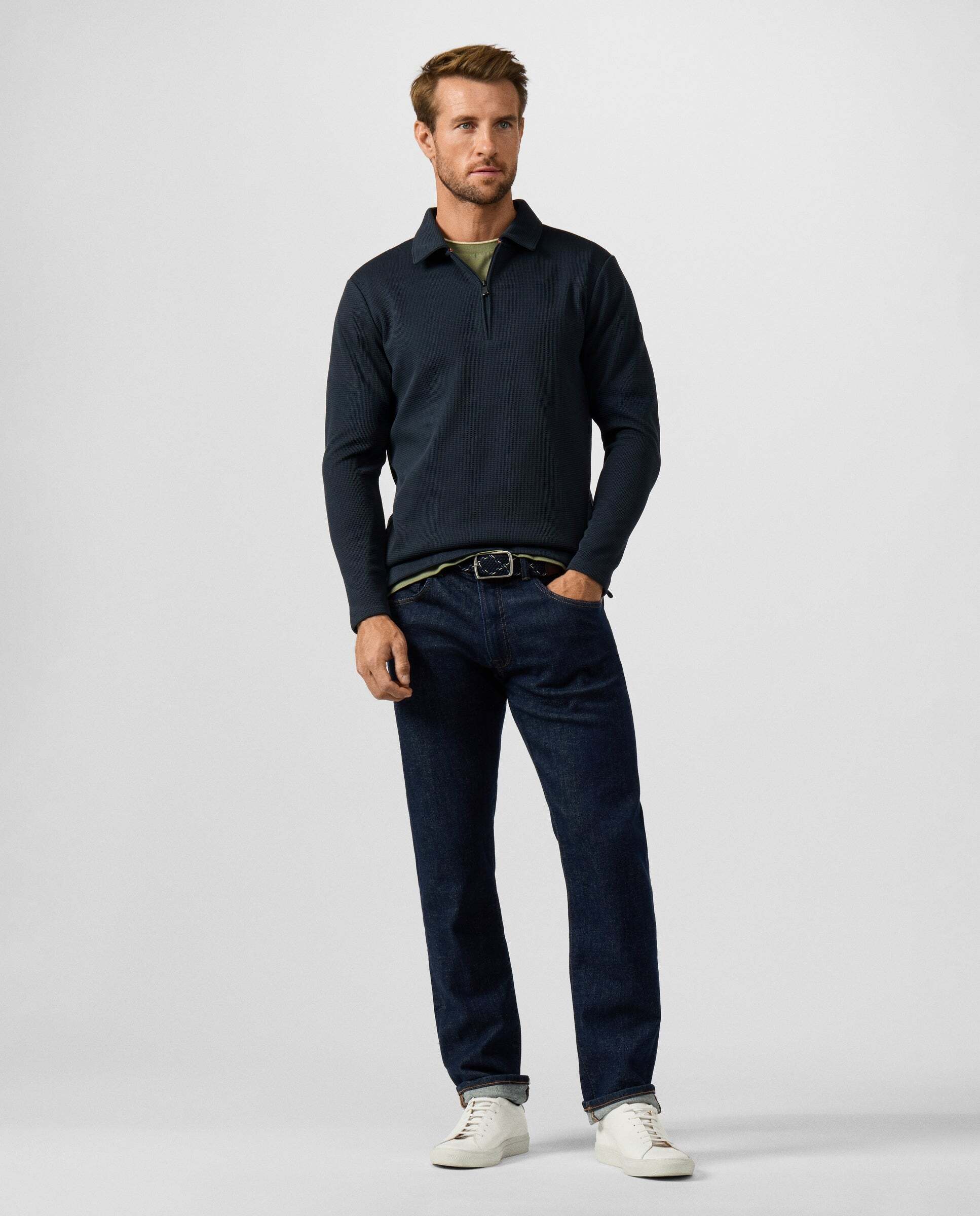 Sudadera de hombre polo con cremallera y logo waffle - Hackett - Azul Azul-2