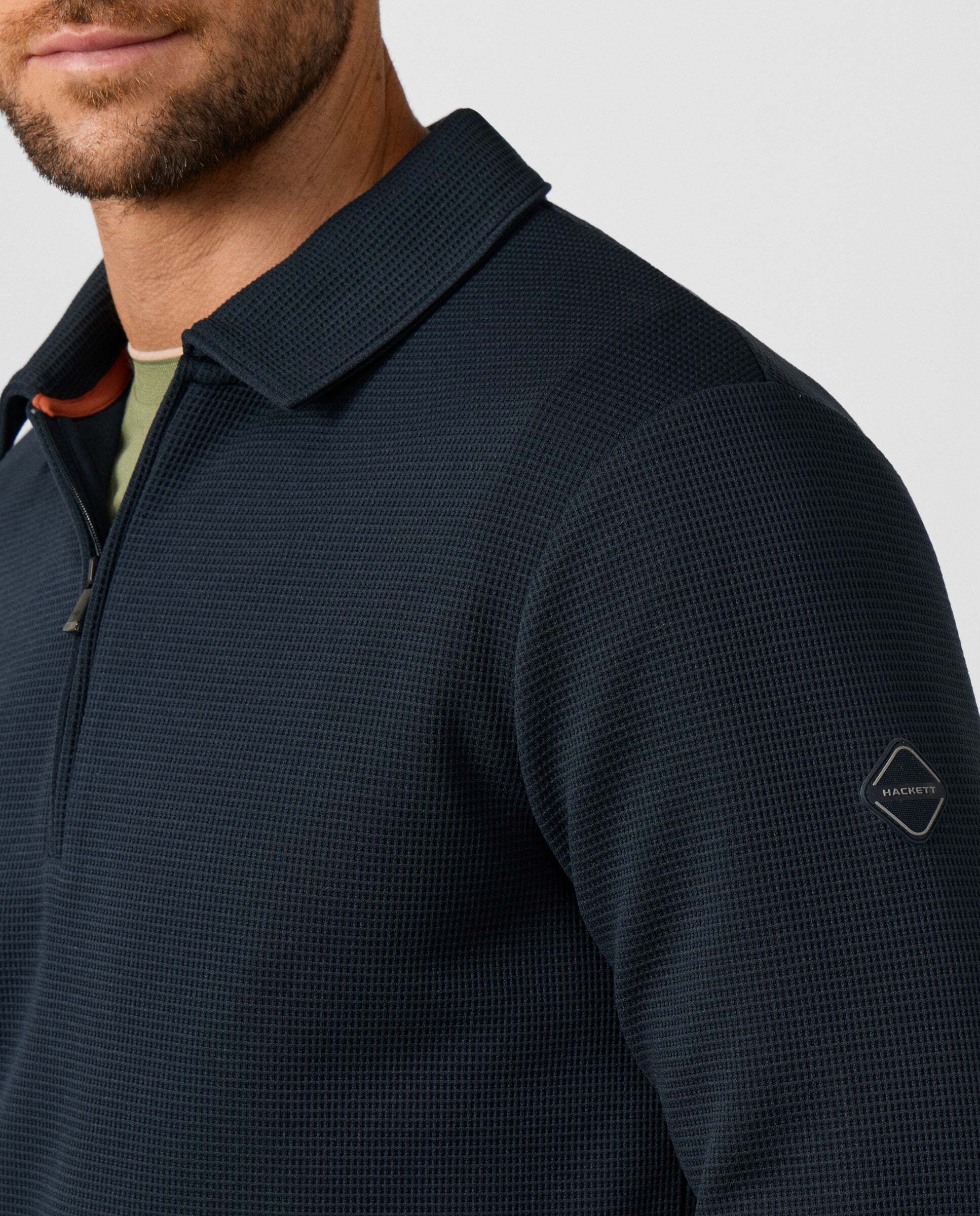 Sudadera de hombre polo con cremallera y logo waffle - Hackett - Azul Azul-4