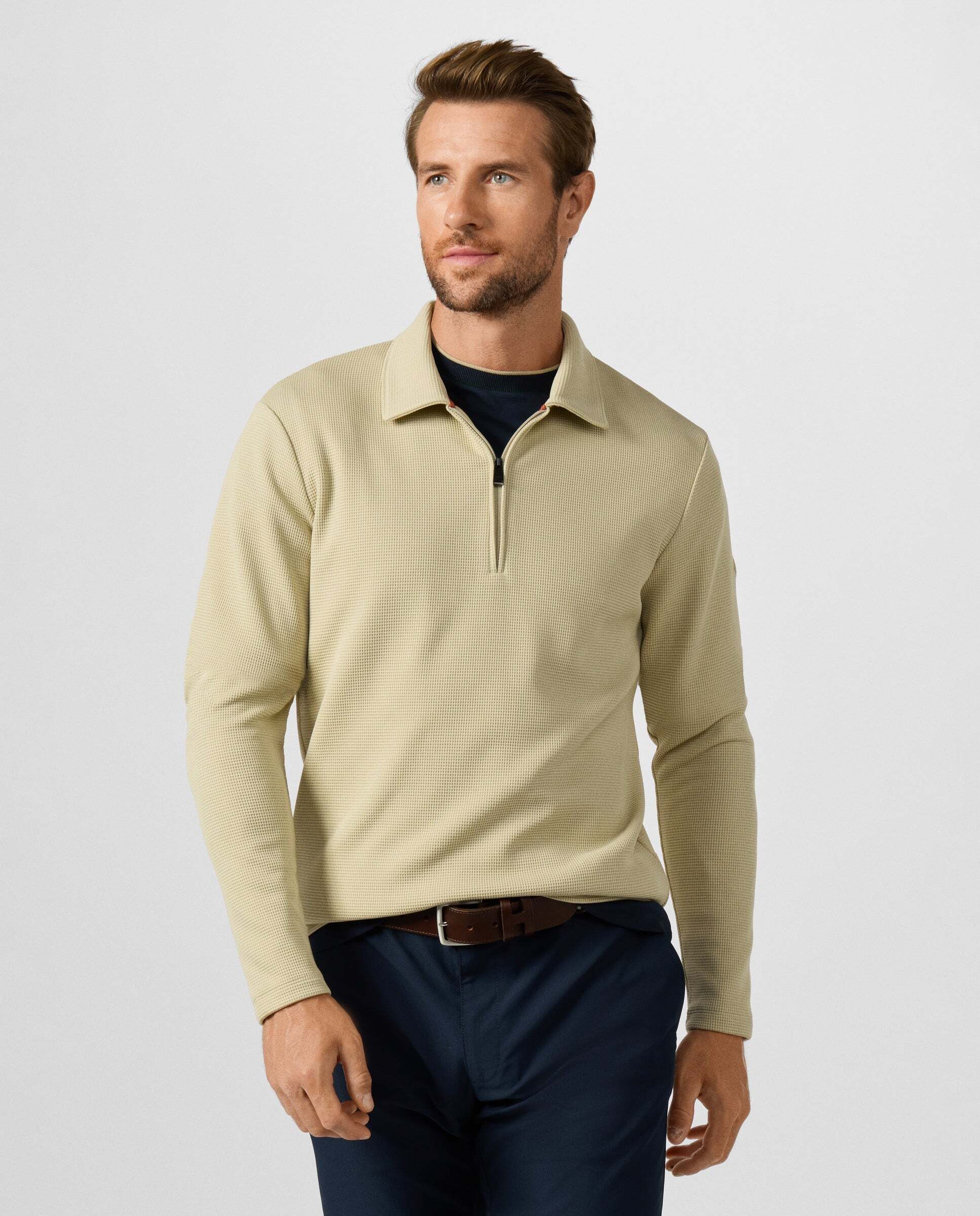 Sudadera de hombre polo con cremallera y logo waffle - Hackett - Natural Natural-1