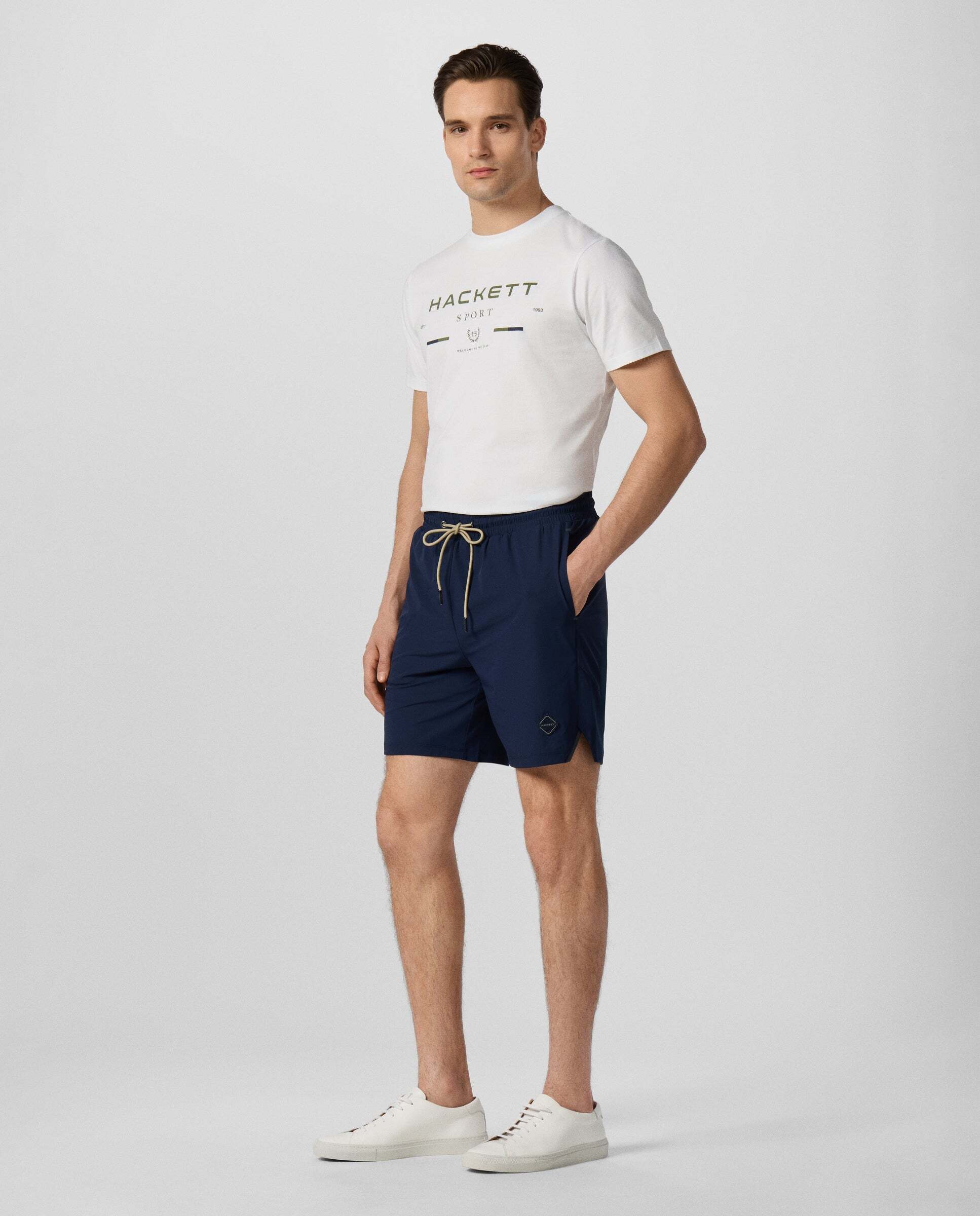 Pantalones de hombre cortos de entrenamiento de malla con logo - Hackett - Azul Azul-6