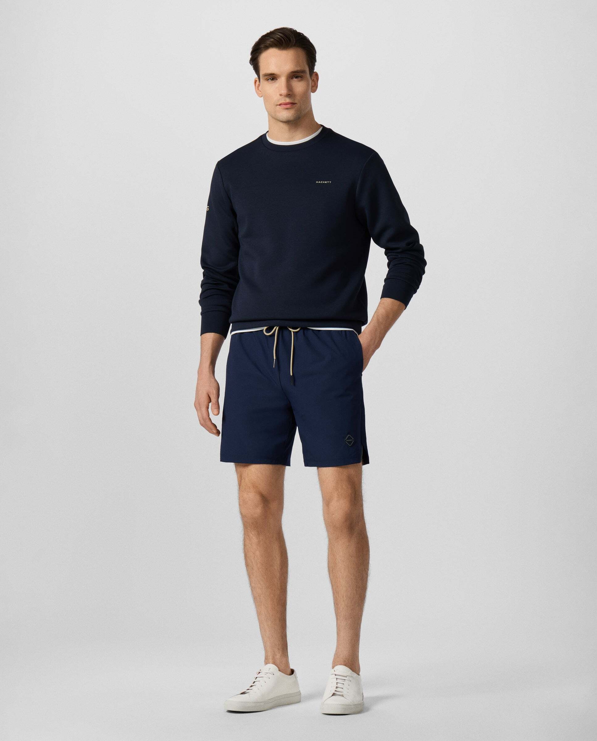 Pantalones de hombre cortos de entrenamiento de malla con logo - Hackett - Azul Azul-7