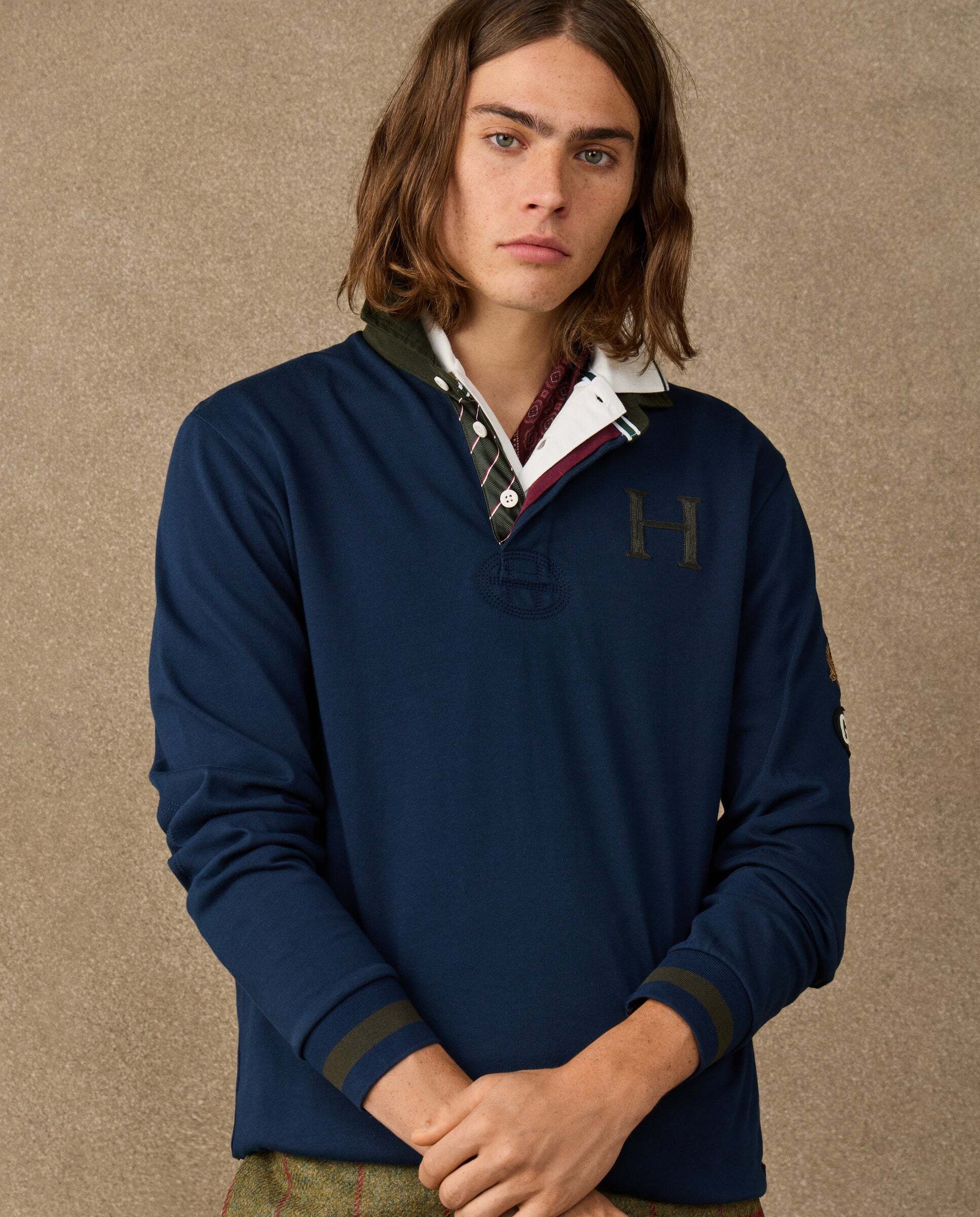 Polo de hombre rugby con múltiples logos fit clásico - Hackett - Azul Azul-6
