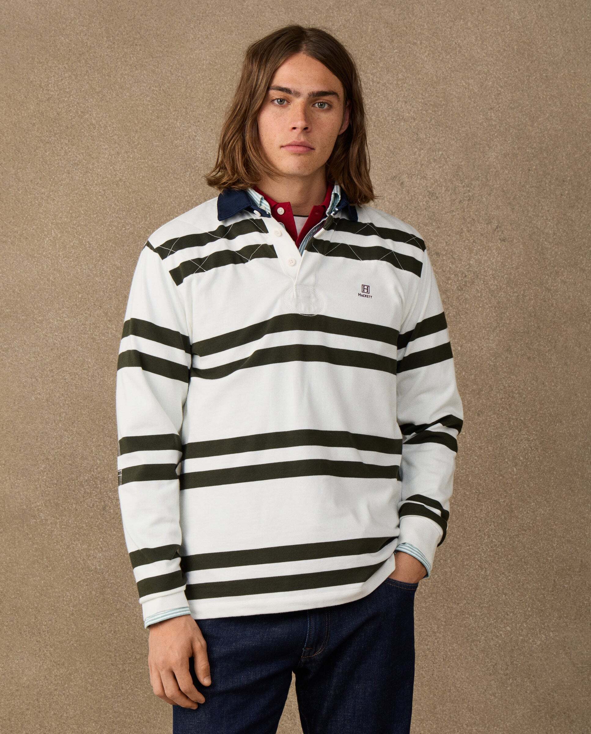 Polo de hombre rugby rayas dobles fit clásico - Hackett - Natural Natural-1