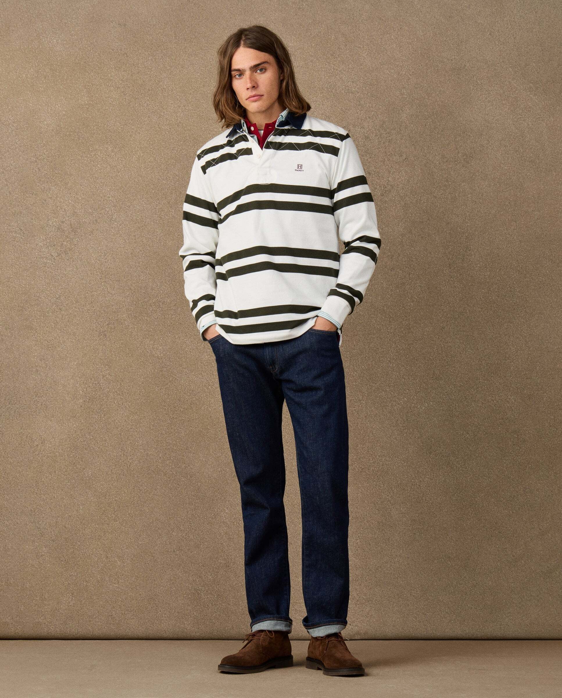 Polo de hombre rugby rayas dobles fit clásico - Hackett - Natural Natural-2