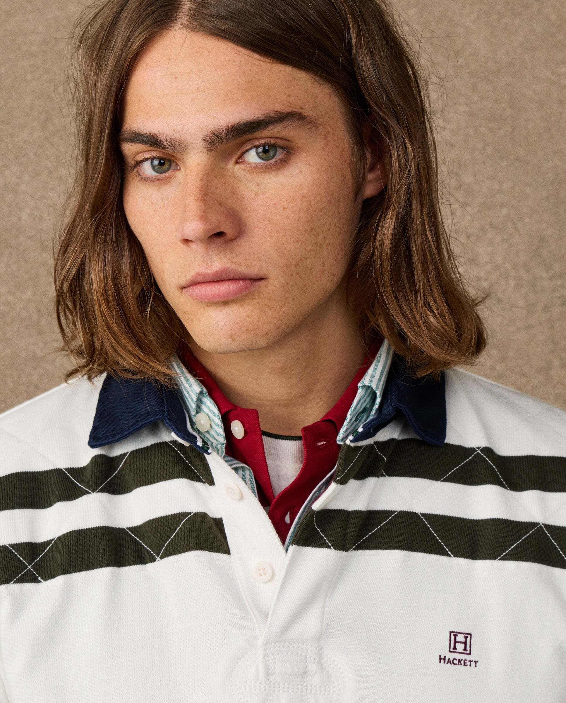 Polo de hombre rugby rayas dobles fit clásico - Hackett - Natural Natural-4