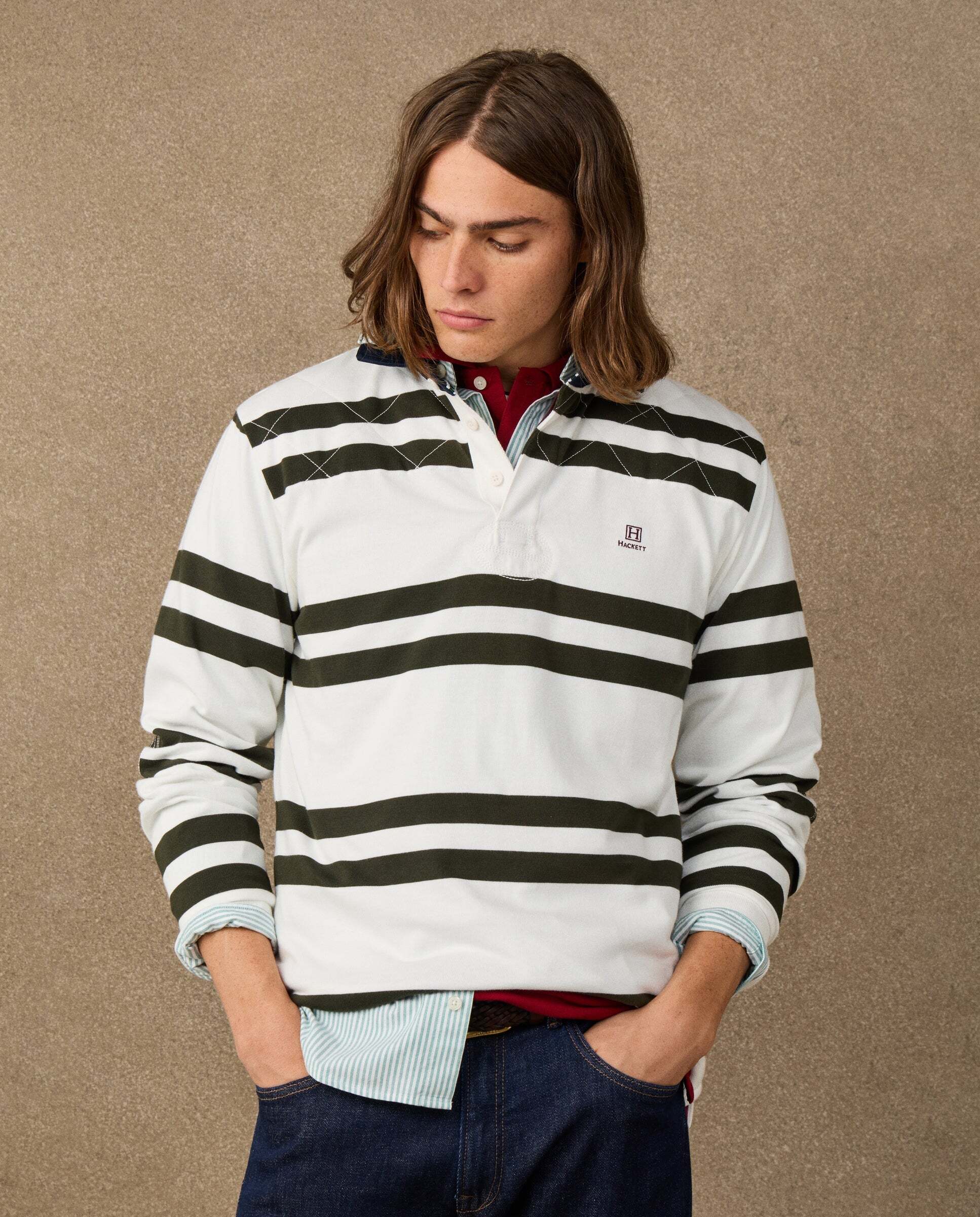 Polo de hombre rugby rayas dobles fit clásico - Hackett - Natural Natural-6