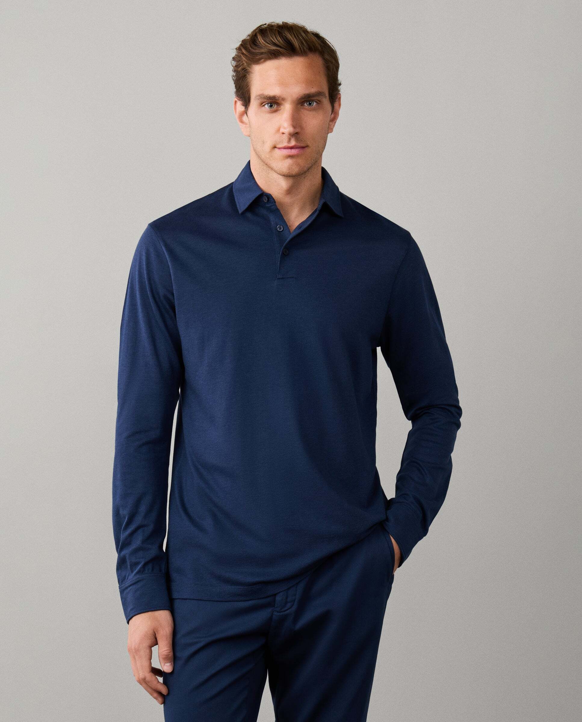 Polo de hombre piqué manga larga fit clásico de viaje - Hackett - Azul Azul-1