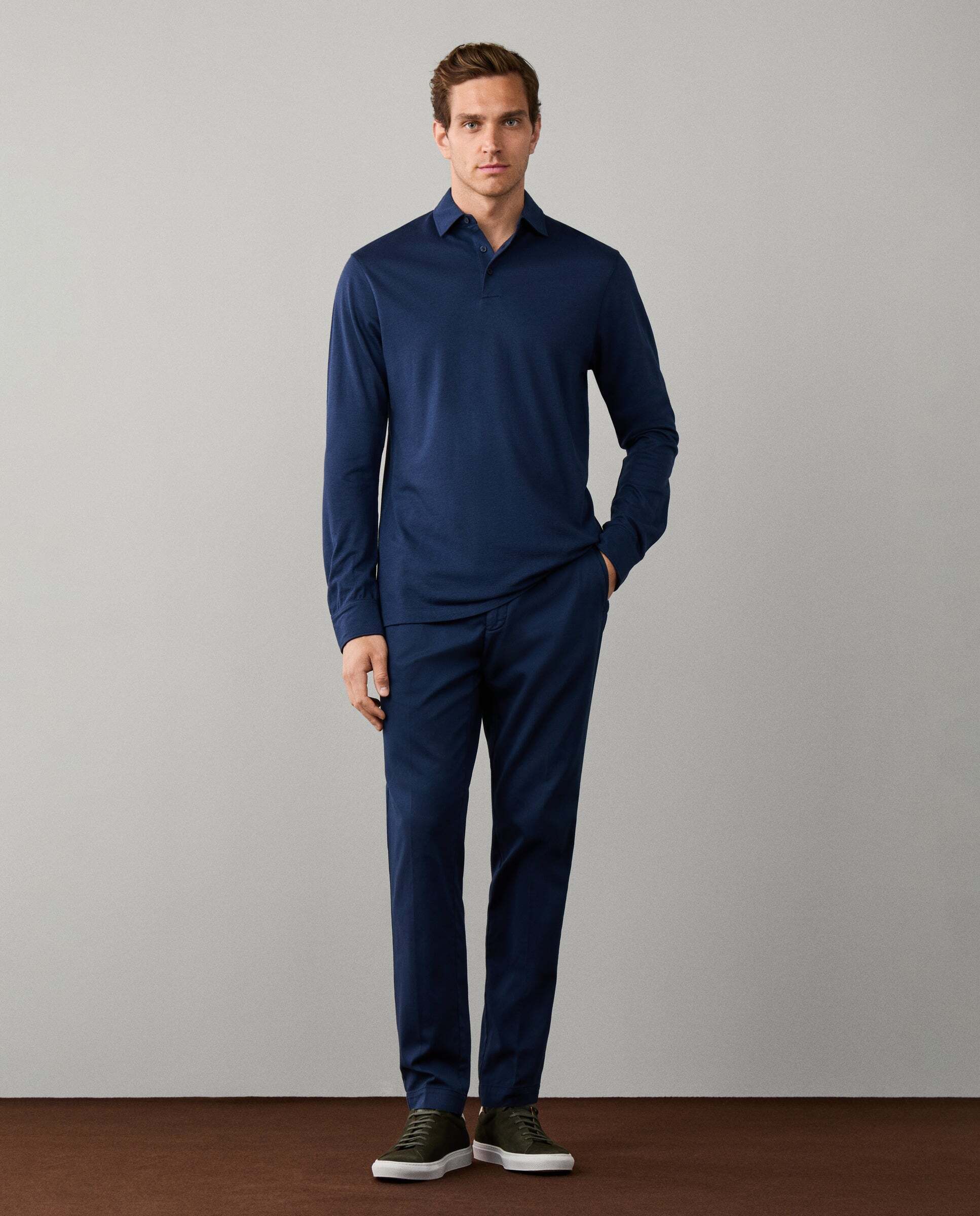 Polo de hombre piqué manga larga fit clásico de viaje - Hackett - Azul Azul-2