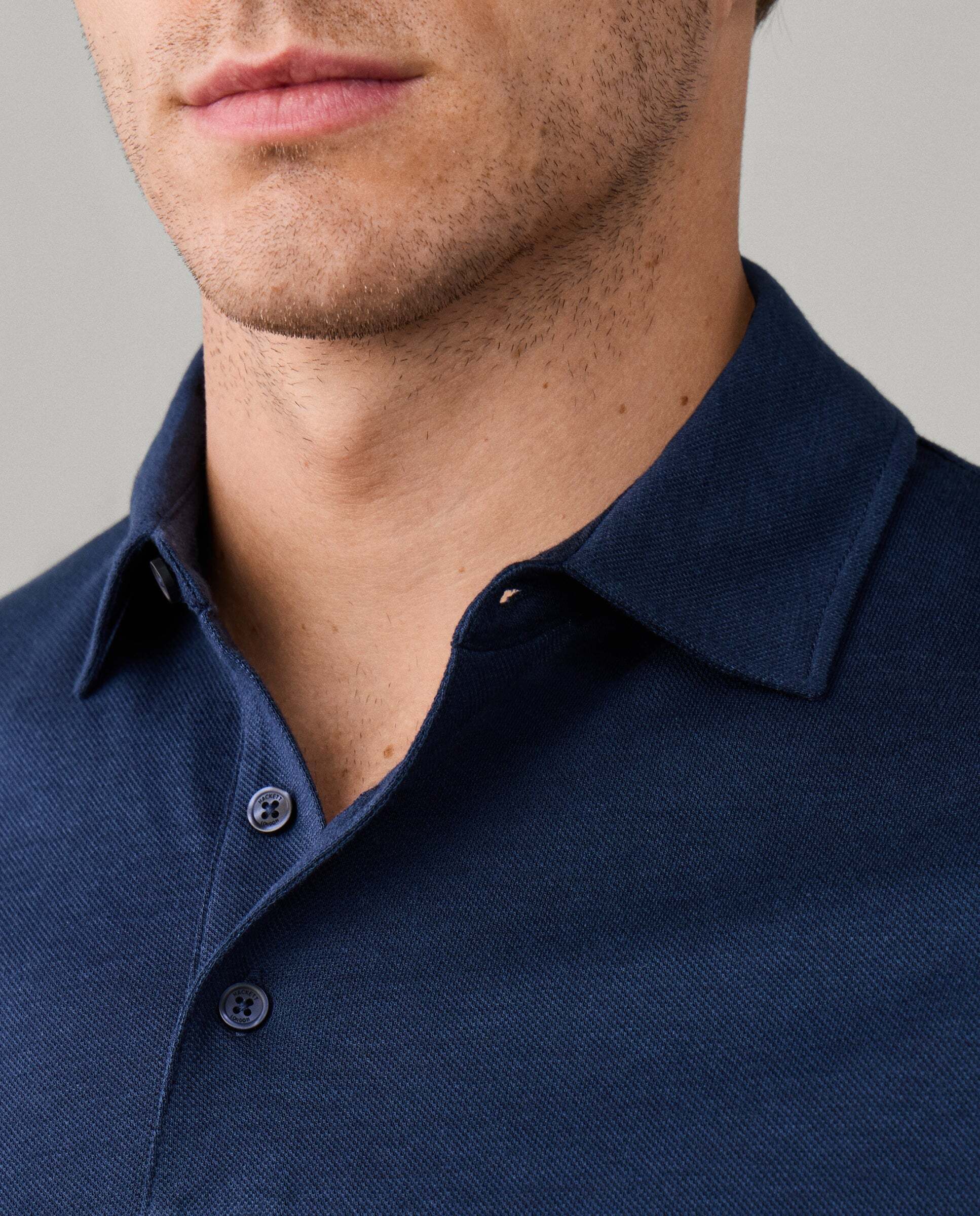 Polo de hombre piqué manga larga fit clásico de viaje - Hackett - Azul Azul-4